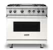 Front. Viking - 5-Series 5.6 Cu. Ft. Self-Cleaning Freestanding Dual Fuel Convection Range - 4 Burner - Pure White.