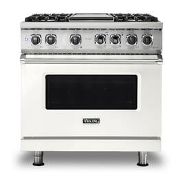 Viking - 5-Series 5.6 Cu. Ft. Self-Cleaning Freestanding Dual Fuel Convection Range - 4 Burner - Pure White