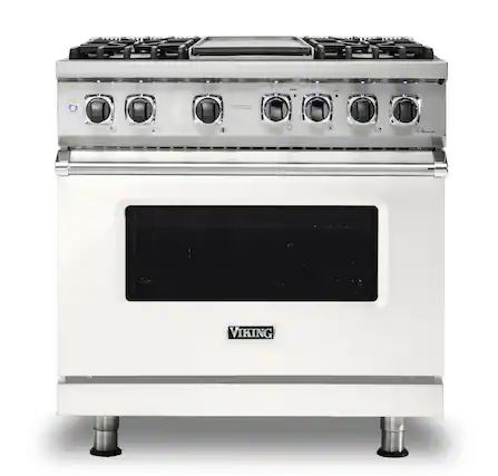 Front. Viking - 5-Series 5.6 Cu. Ft. Self-Cleaning Freestanding Dual Fuel Convection Range - 4 Burner - Pure White.