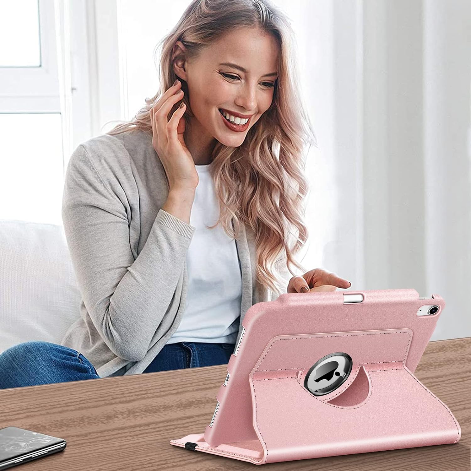 Alt View 2. Fintie - Rotating Case for iPad (A16) 11-inch 2025 and iPad 10th Gen 10.9 inch 2022, 360° Swivel Stand Magnetic Shockproof Cover - Rose Gold.