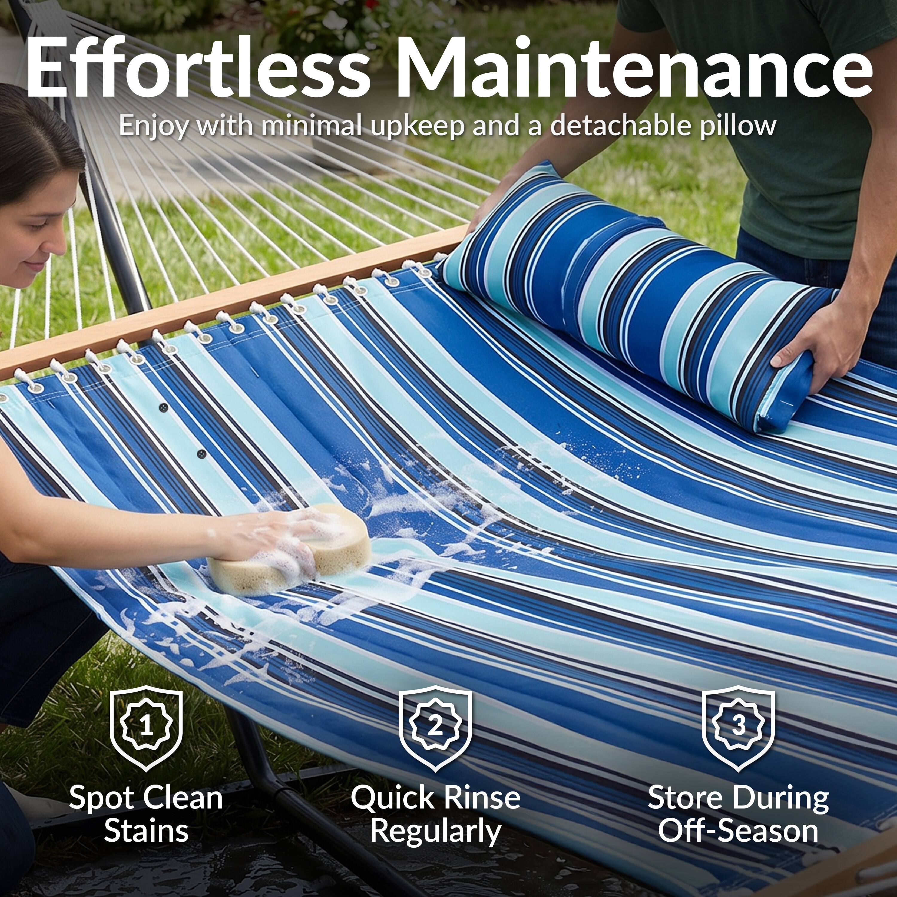 Effortless Maintenance  
Enjoy with minimal upkeep and a detachable pillow

1. Spot Clean Stains  
2. Quick Rinse Regularly  
3. Store During Off-Season