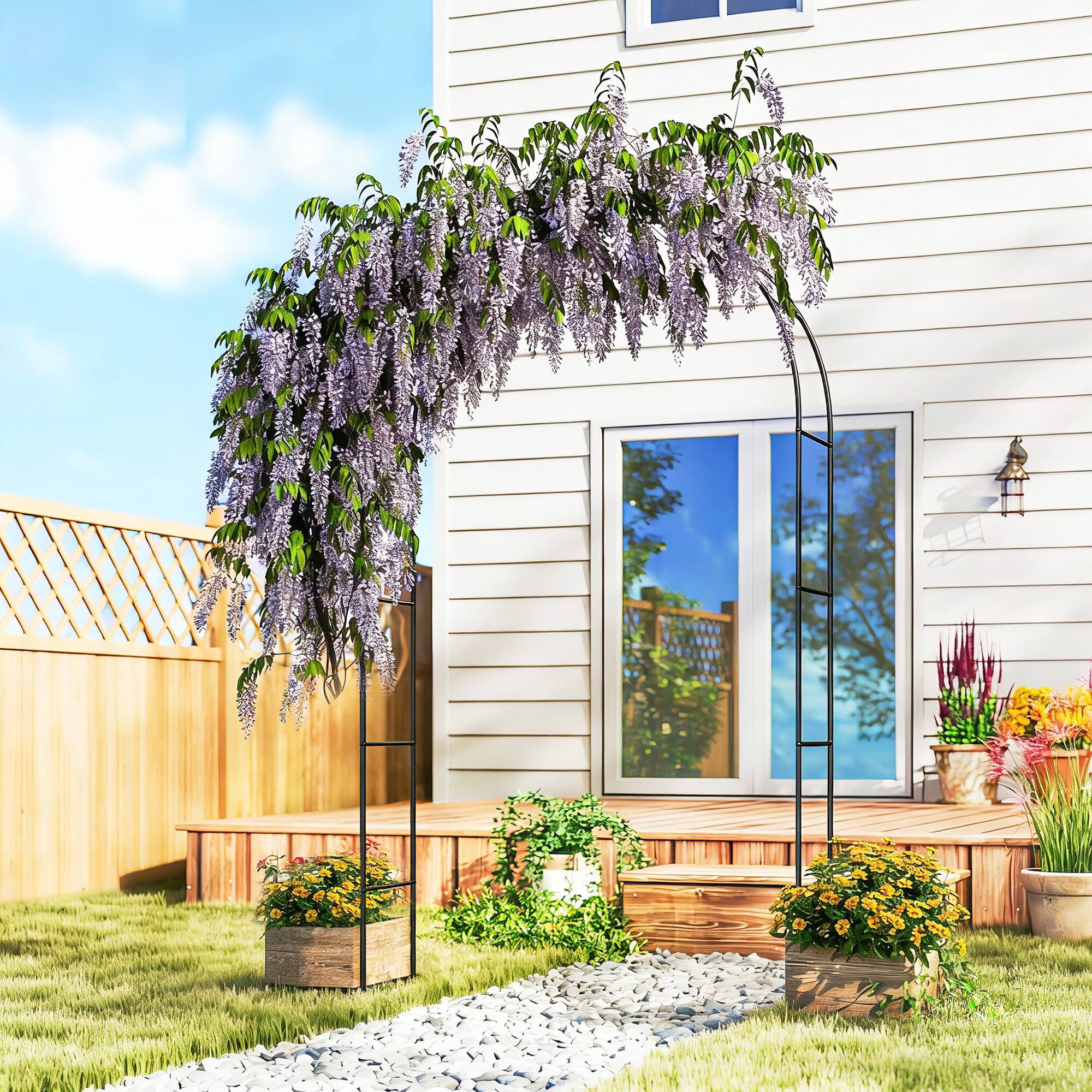 Alt View 1. Outsunny - ft Steel Garden Arch, Garden Arbor Trellis with Large Base for Climbing Plants - Black.
