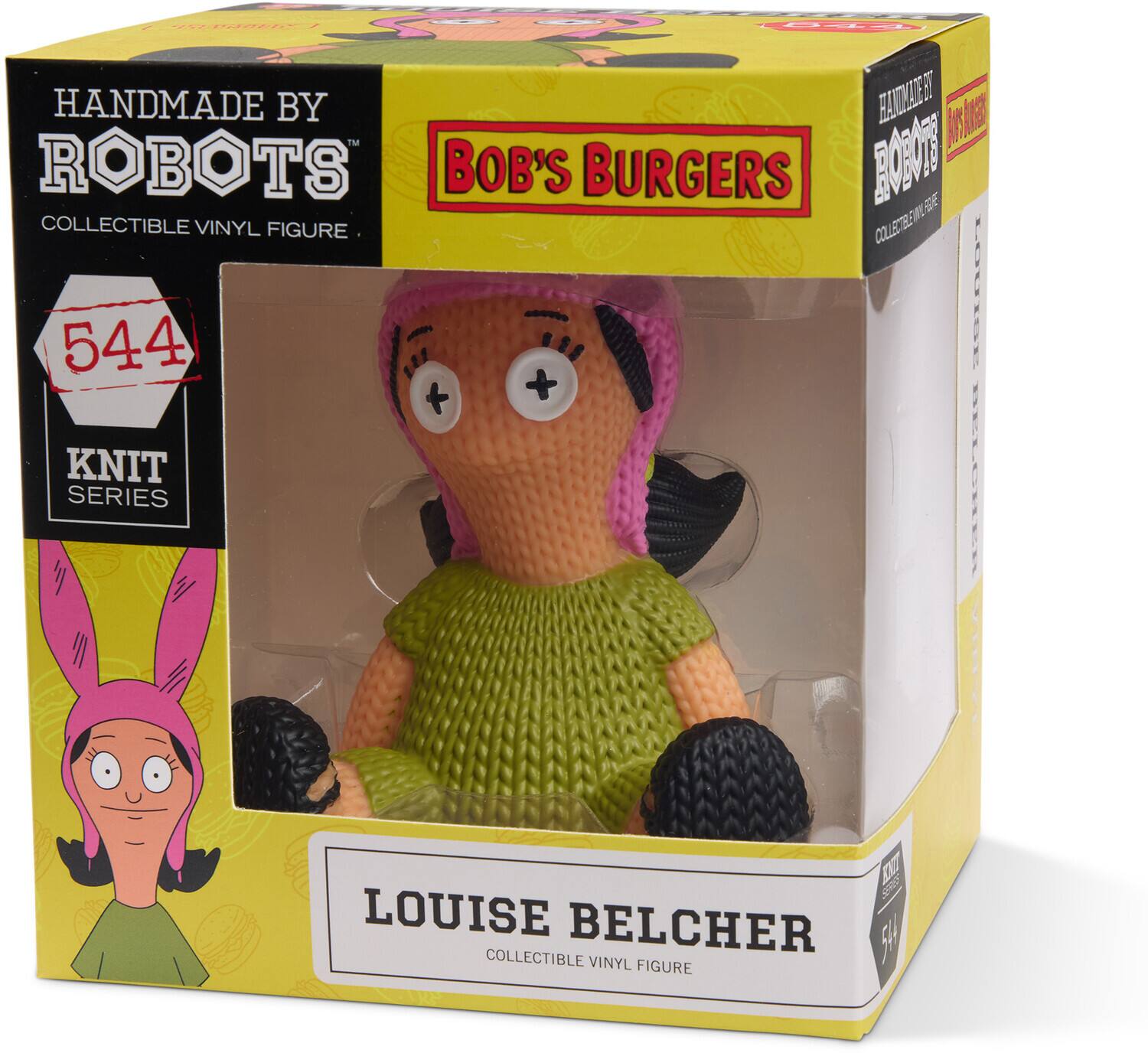 HANDMADE BY ROBOTS  
BOB'S BURGERS  
COLLECTIBLE VINYL FIGURE  
544  
KNIT SERIES  
LOUISE BELCHER