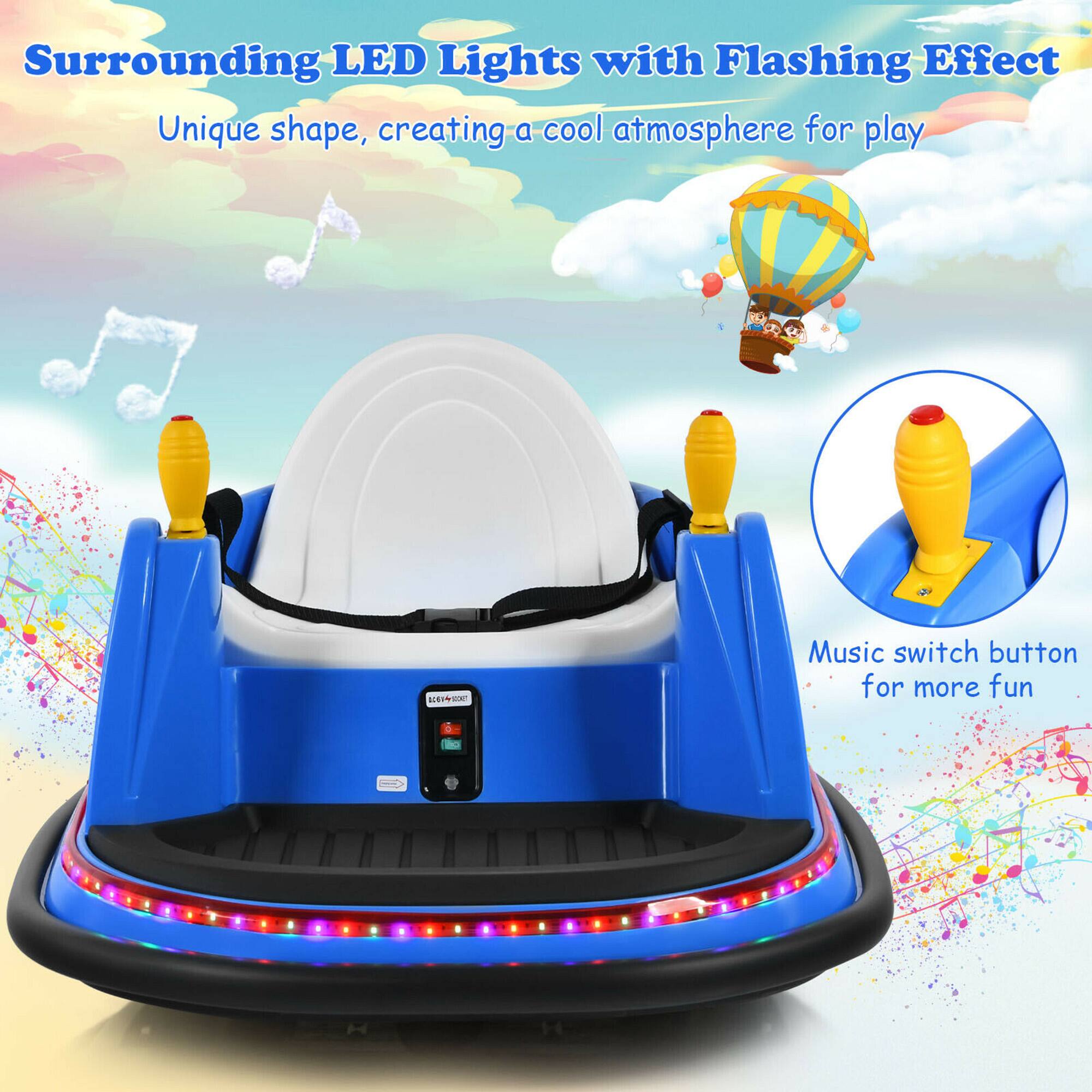 Surrounding LED Lights with Flashing Effect  
Unique shape, creating a cool atmosphere for play  

Music switch button for more fun