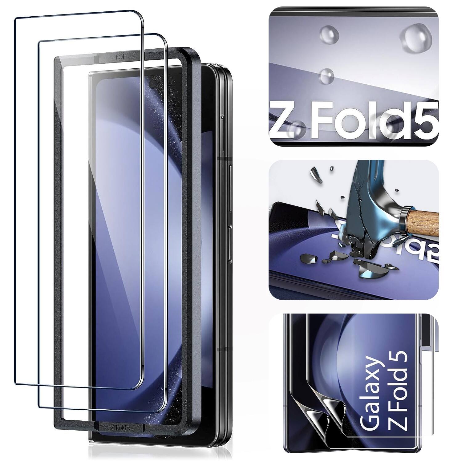 Alt View 13. SaharaCase - ZeroDamage Ultra Strong+ Tempered Glass + Film Screen Protector for Samsung Galaxy Z Fold5 (2-Pack) - Clear.