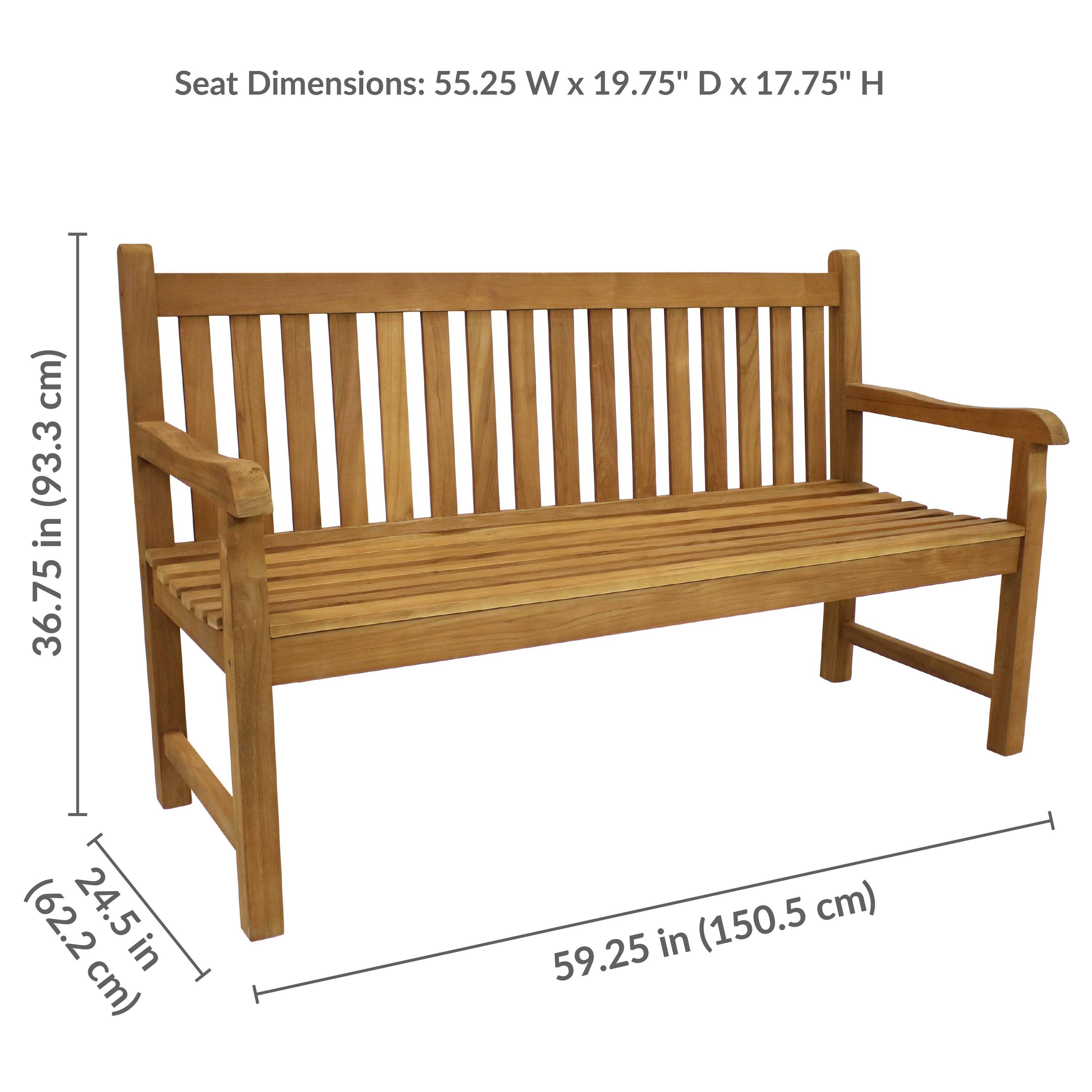Seat Dimensions: 55.25 W x 19.75" D x 17.75" H  
Overall Dimensions: 59.25 in (150.5 cm) W x 36.75 in (93.3 cm) D x 24.5 in (62.2 cm) H