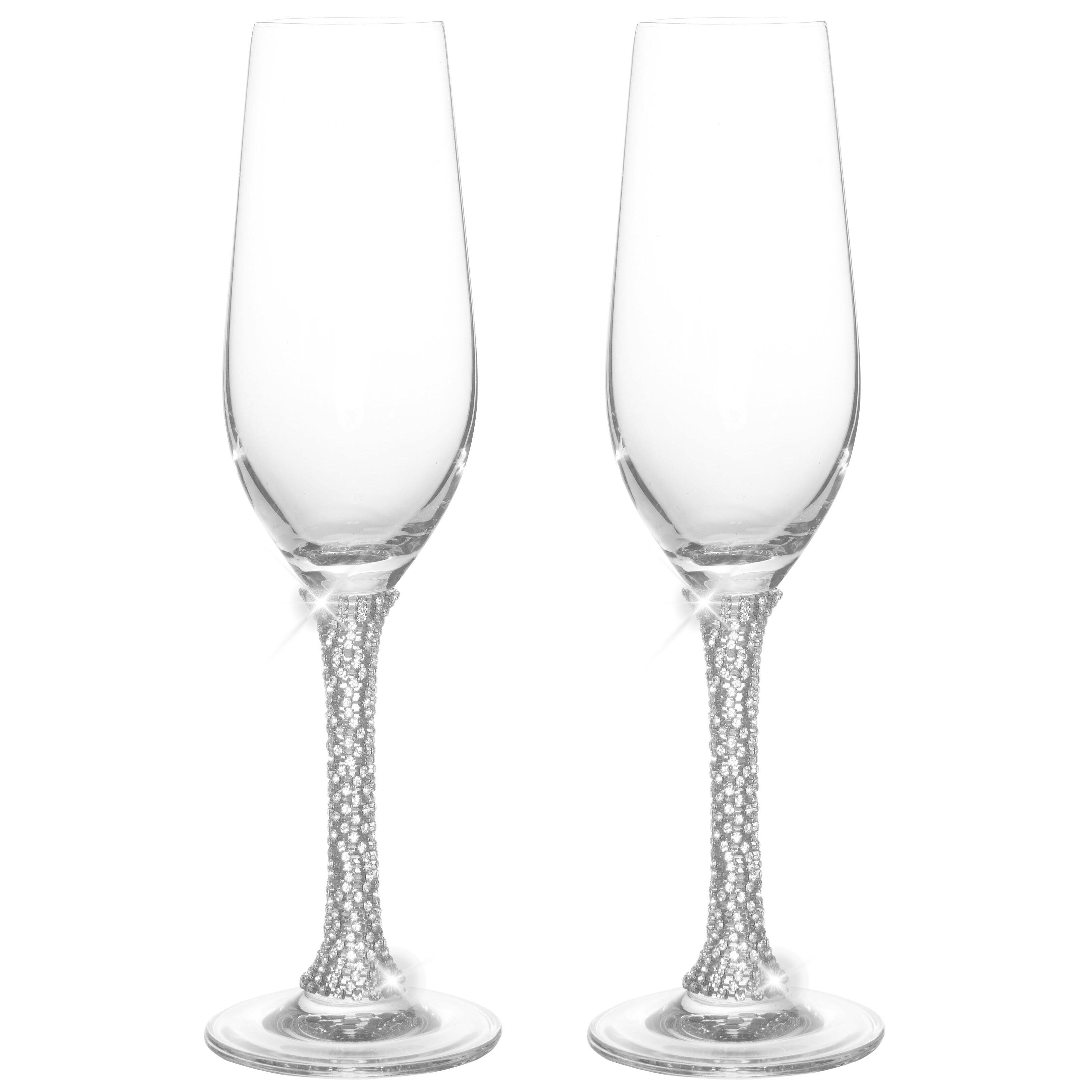 Alt View 4. Berkware - Premium Champagne Flutes - Crystal Champagne Glasses with Elegant Silver Rhinestone Embellished Stem - 8oz each (Set - Silver.