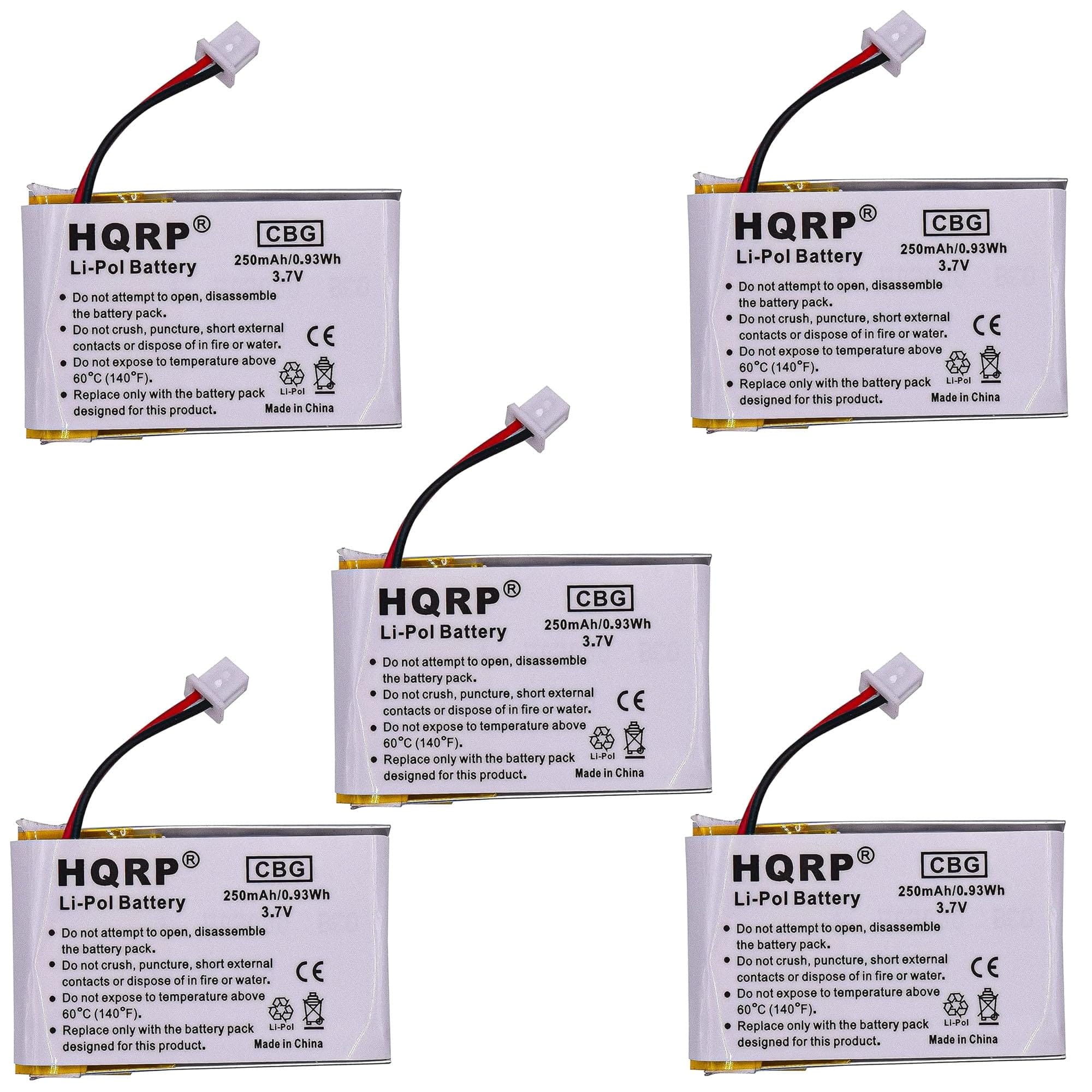 HQRP - 5-Pack 3.7 V Li-Polymer Battery Replacement for Plantronics Savi Office WO300 WO350 WH300 WH350 W710 W720