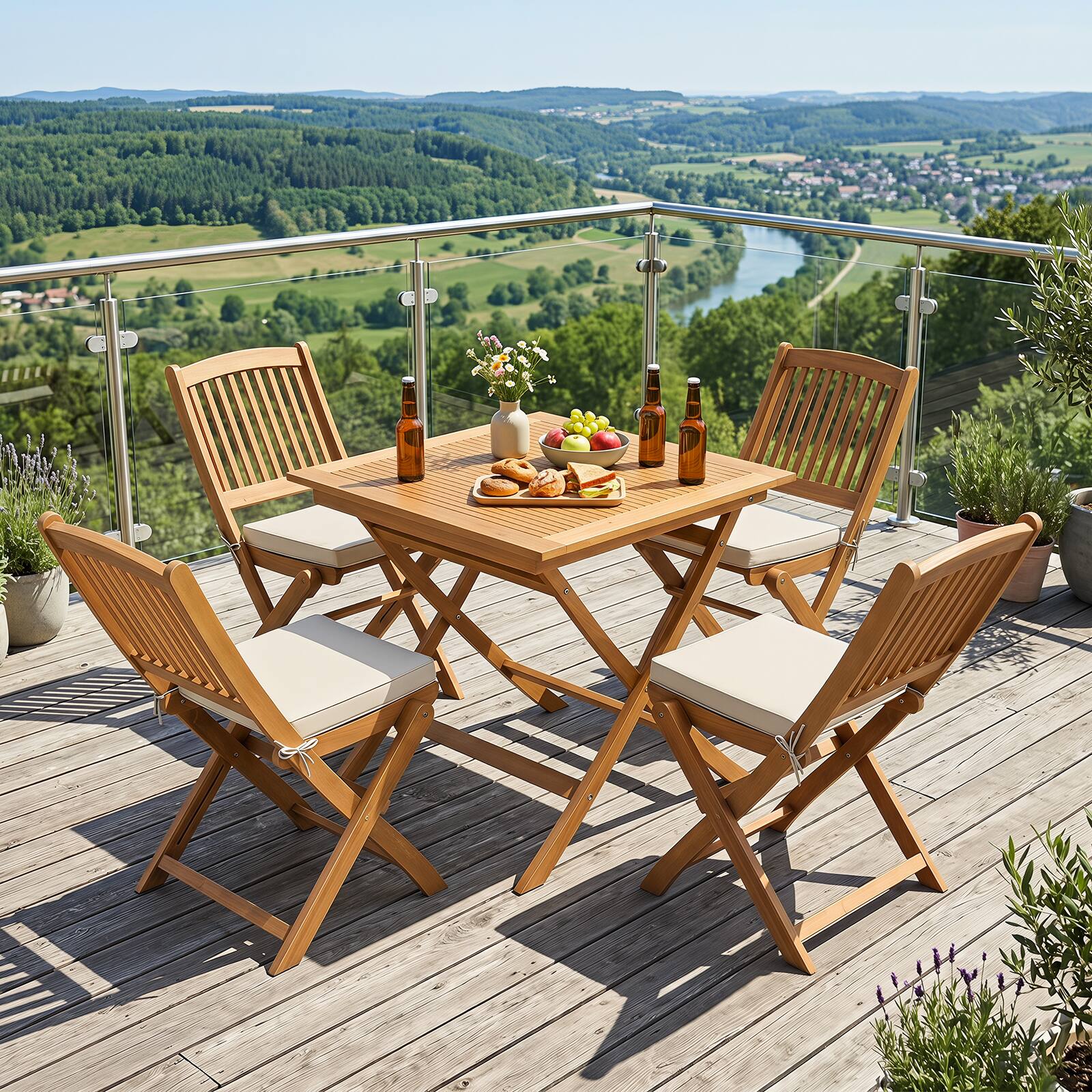 Alt View 4. Costway - Costway Solid Teak Wood Folding Outdoor Table, 32-Inch Square Patio Dining Table for 4 - Natural.