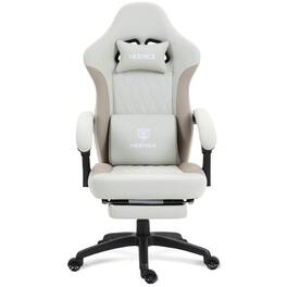 Dowinx - High Back Gaming Chair Fabric with Pocket Spring Cushion, Ergonomic Video Game Chair with Massage Lumbar Support - Beige