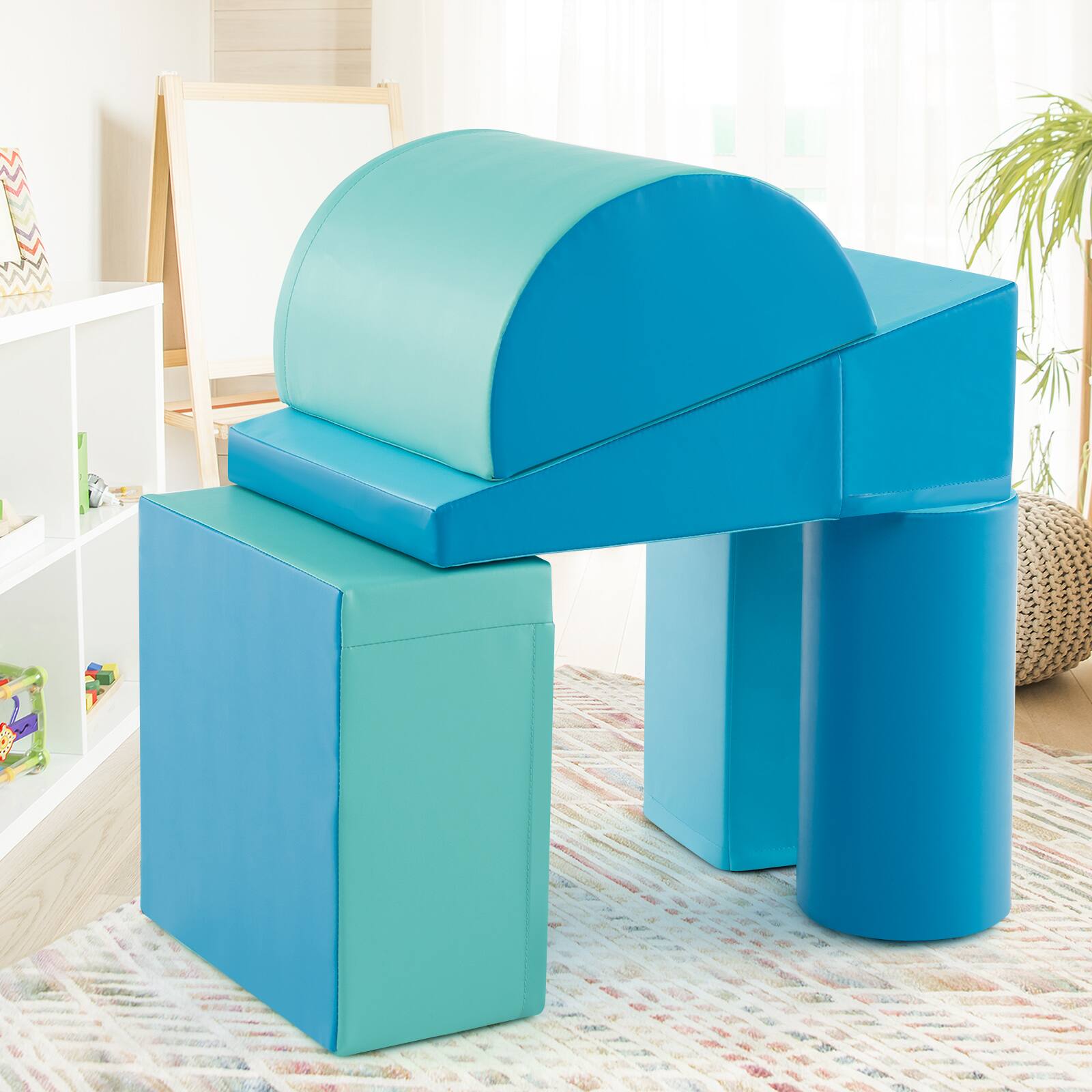 Alt View 3. Costway - Costway 5 PCS Kids Climb & Crawl Activity Playset Soft Foam Block Toddler Play Structure - Navy.