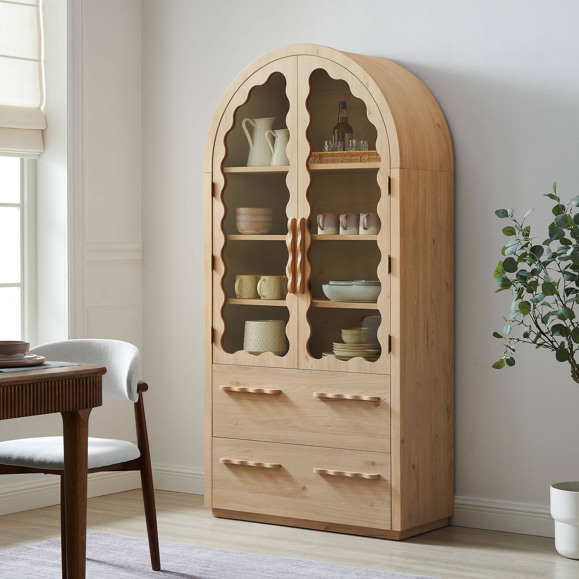 Front. Modway - Rory 76 Inch Arched Kitchen Pantry Cabinet by Modway - Light Oak.