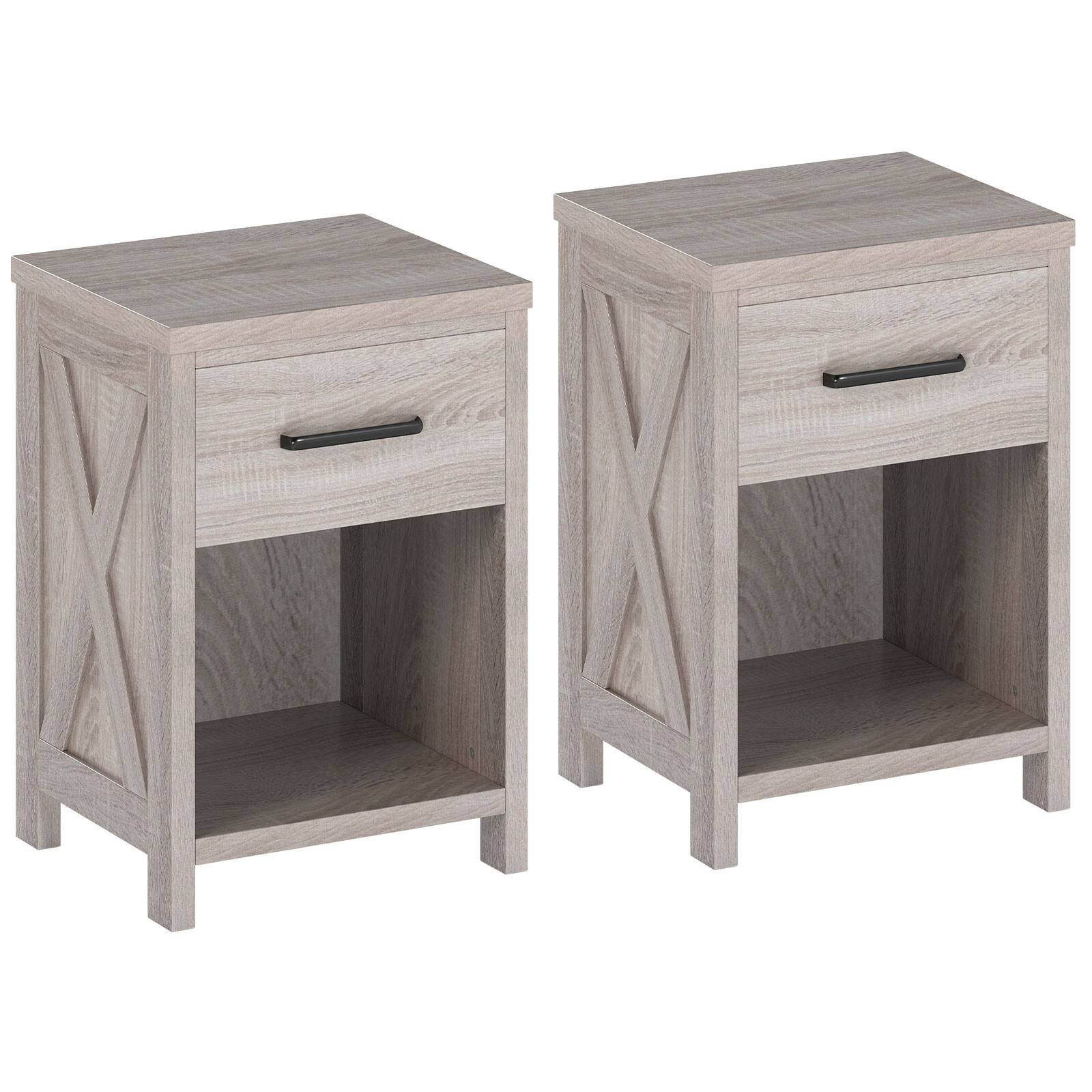 Alt View 9. Gymax - Gymax 2PCS Nightstand Sofa Side Table Rustic End Table w/Drawer Shelf for Living Room - Antique Brush White.