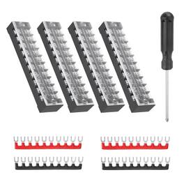 Unique Bargains - Screw Terminal Block 10 Positions, Dual Row, 600V 25A, with Screwdriver & Terminals, 4 Sets - Black