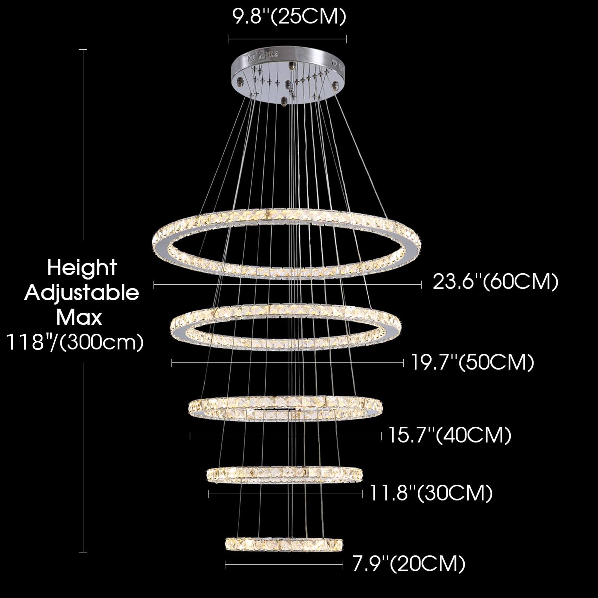 9.8" (25CM)  
23.6" (60CM)  
19.7" (50CM)  
15.7" (40CM)  
11.8" (30CM)  
7.9" (20CM)  

Height Adjustable Max 118" (300cm)