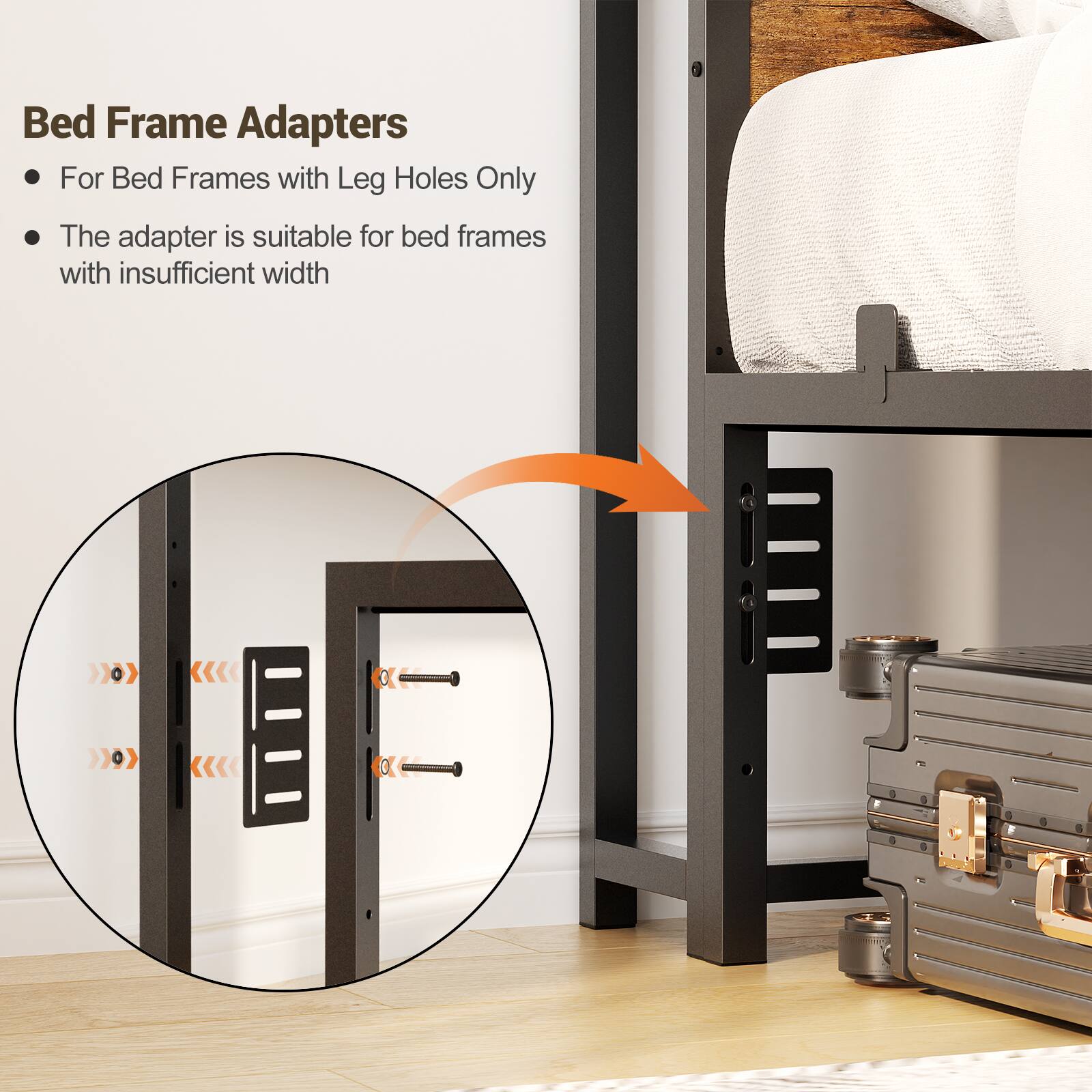 Bed Frame Adapters

- For Bed Frames with Leg Holes Only
- The adapter is suitable for bed frames with insufficient width