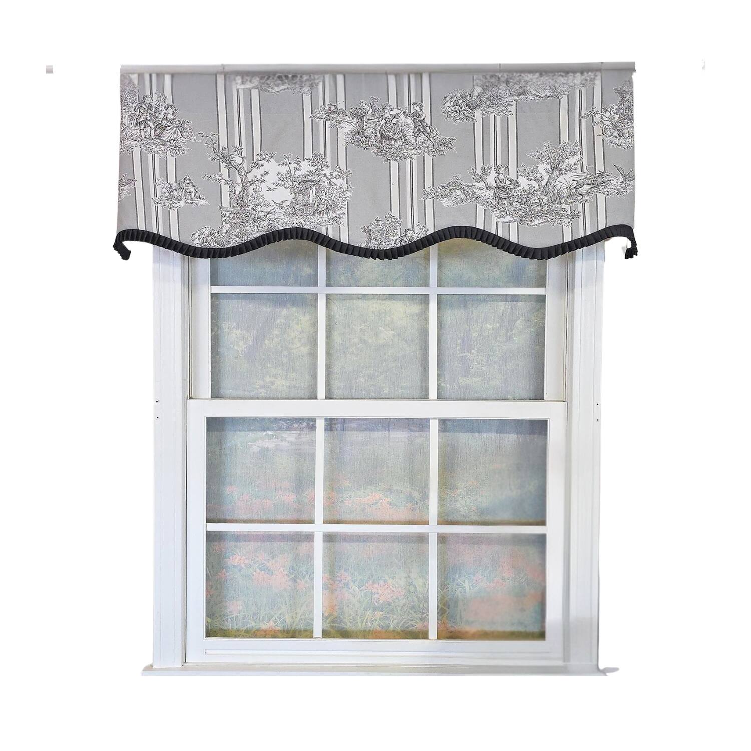 RLF Home - French Country Ruffled Provance Window Valance 100% Cotton Lined Rod Pocket 50" x 17" Grey - Gray