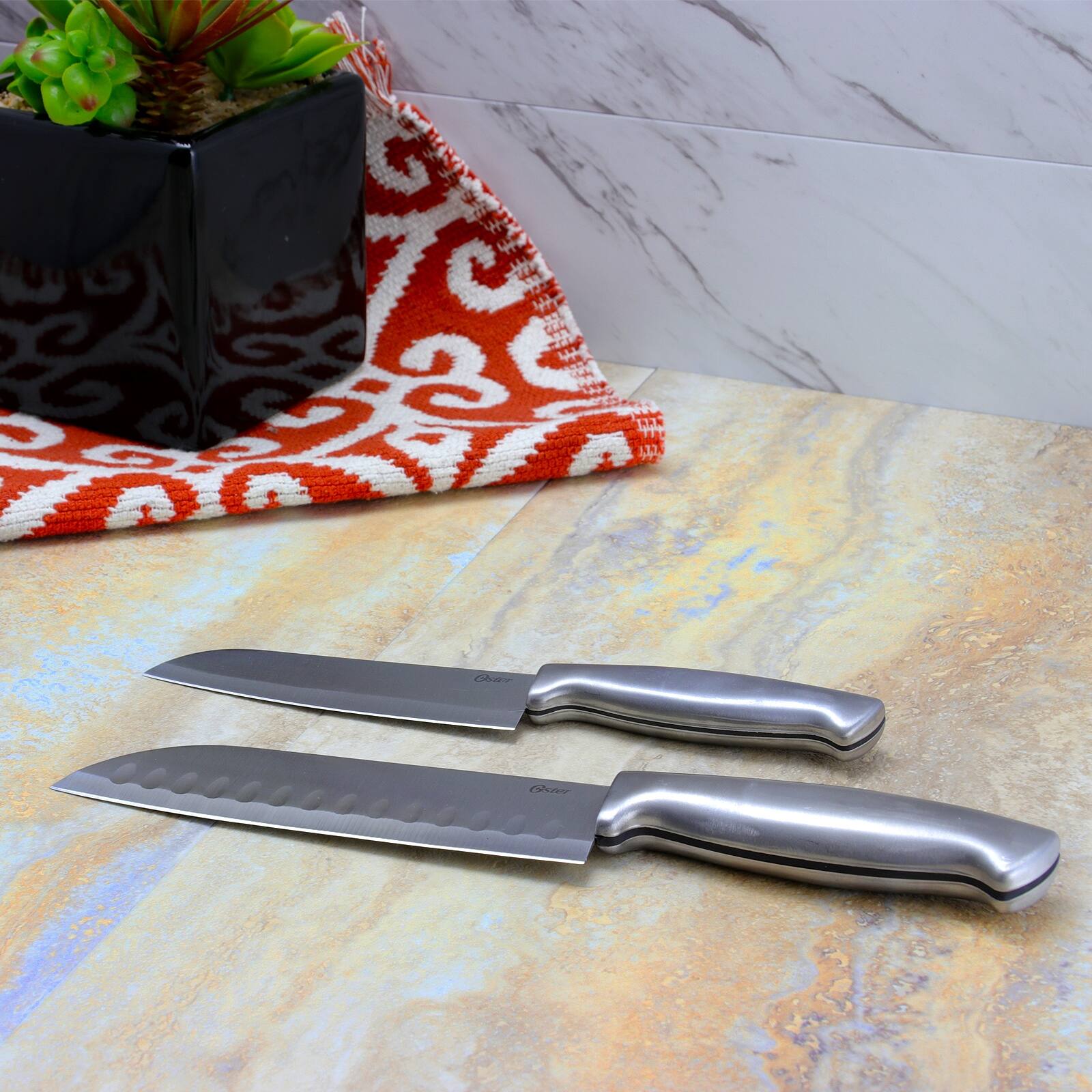 Alt View 2. Oster - Oster Baldwyn 2 Piece Stainles Steel Santoku Knife Set - Silver.