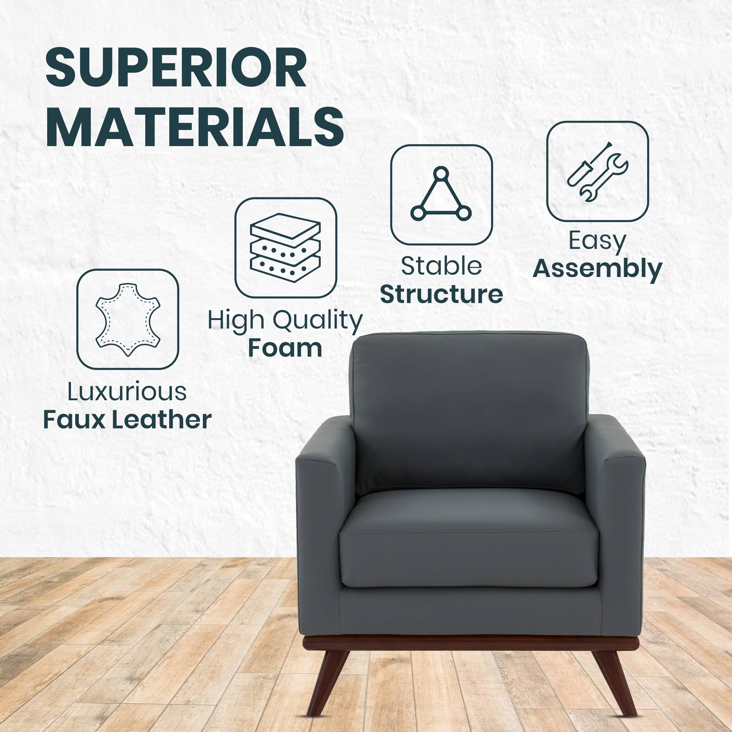 SUPERIOR MATERIALS

- Easy Assembly
- Stable Structure
- High Quality Foam
- Luxurious Faux Leather