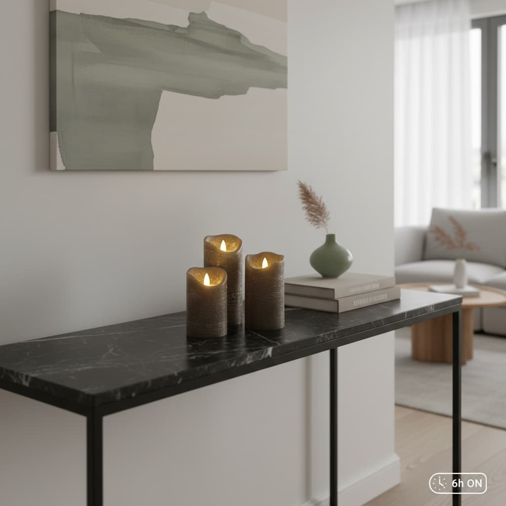 Alt View 2. FINEAK - 3 Pack Rustic Gray Flameless Pillar Candles: Real Wax, Battery-Operated with 6H Timer (6H On/18H Off) - ‎Gray.