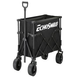 Loheer - Black Folding Garden Cart, Four Wheel Wagon with 400 lb Capacity and Seven Inch All Terrain Wheels