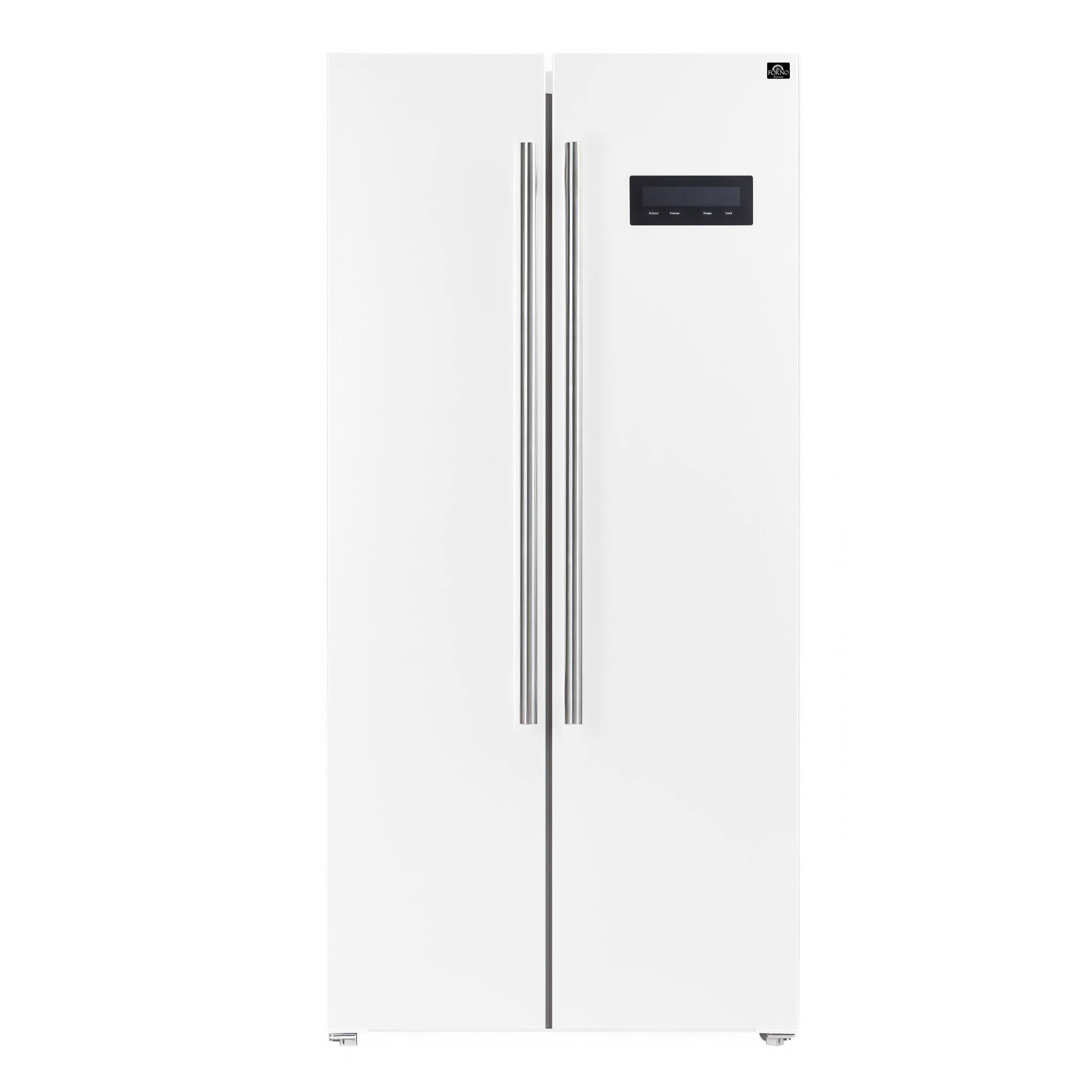 Left. Forno Appliances - Salerno 15.6 Cu. Ft. Freestanding Counter-Depth Side-by-Side Refrigerator with Customizable Handles in Antique Brass - White.