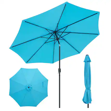Front. Costway - 10Ft Outdoor Market Patio Table Umbrella Push Button Tilt Crank Lift - Blue.