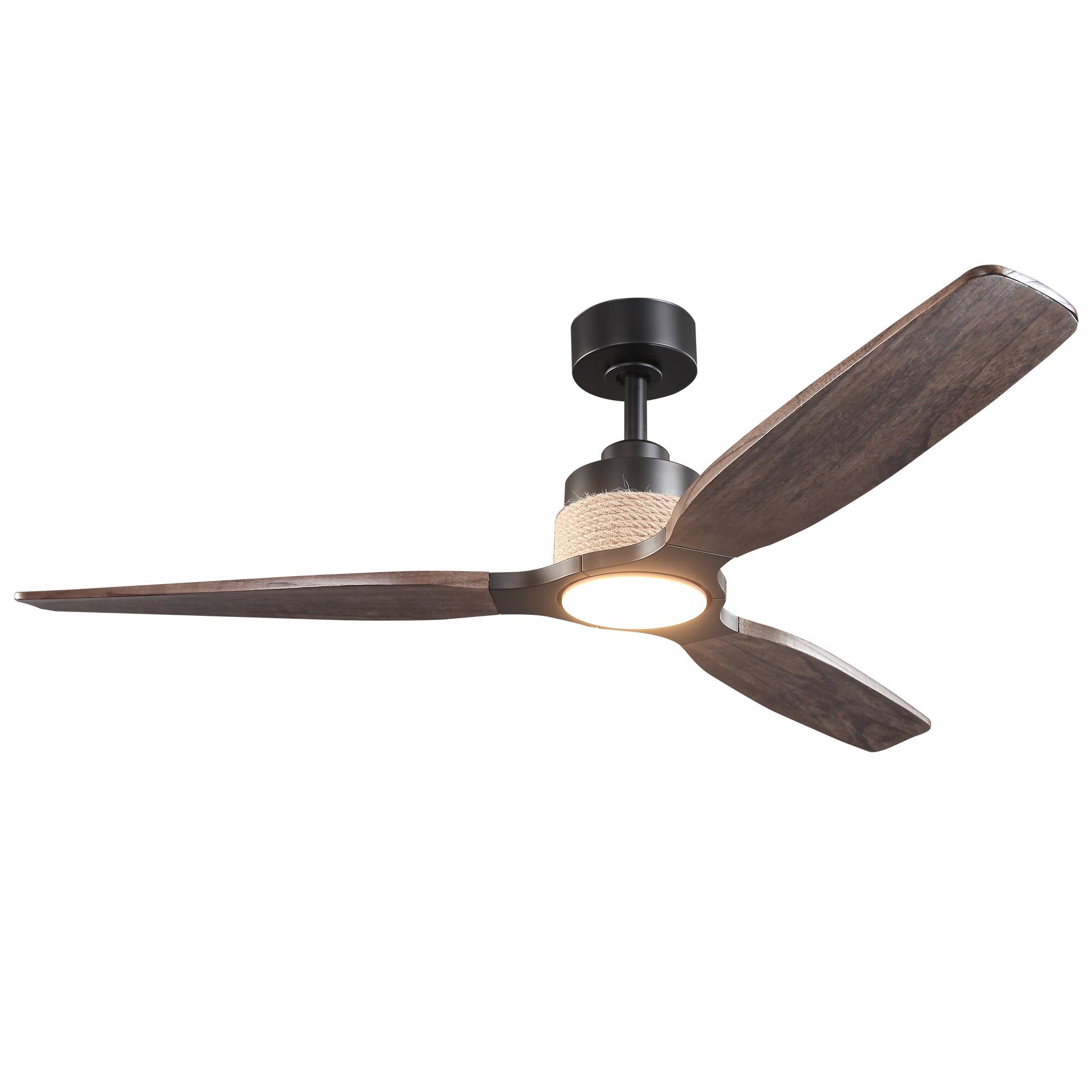 Alt View 2. Parrot Uncle - 56" Transition Black Solid Wood Jute 3CCT LED Ceiling Fan with Light and Remote - Black.