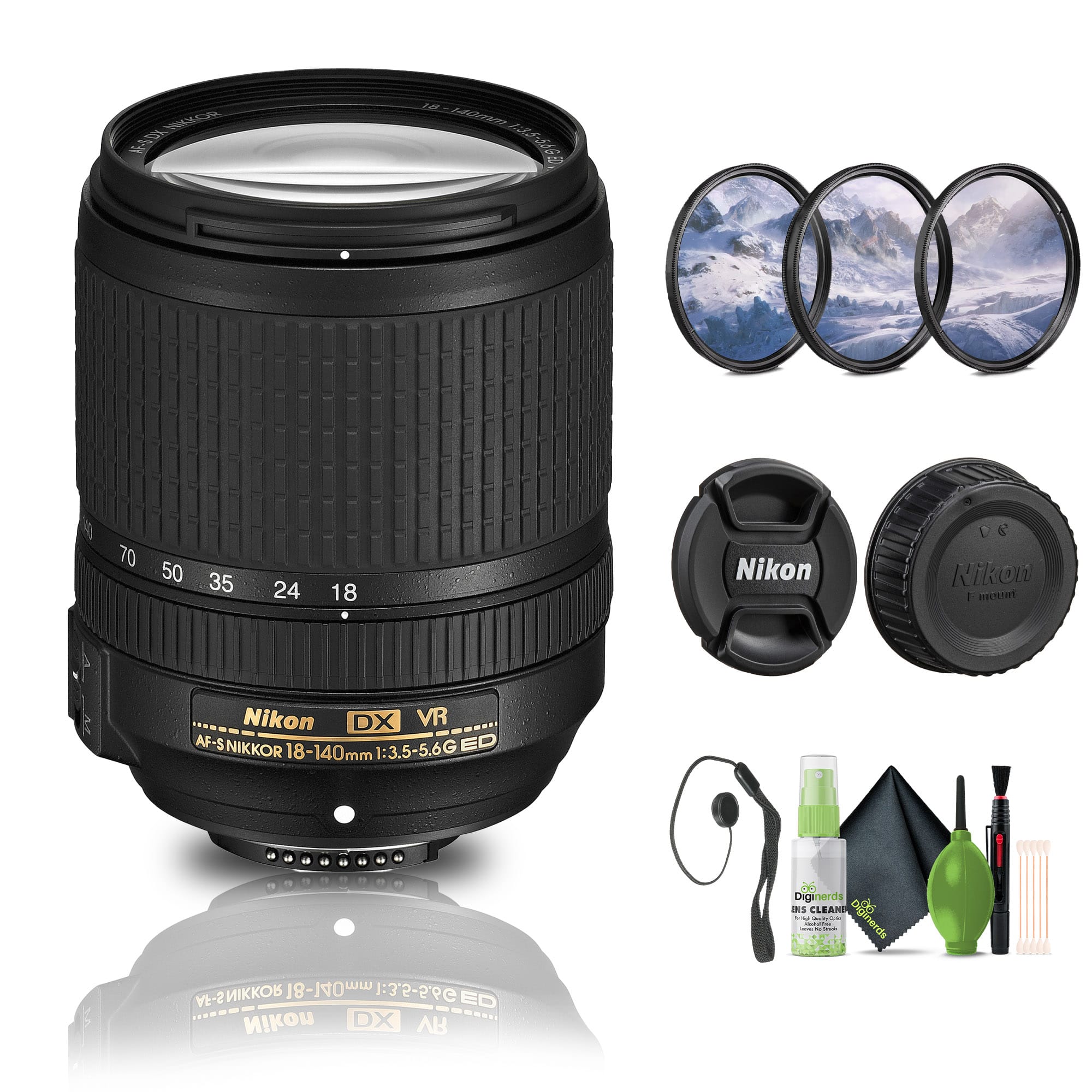 Nikon - AF-S DX NIKKOR 18-140mm f/3.5-5.6G ED VR Zoom Lens (2213) + Filter Kit - Bundle (International Version)