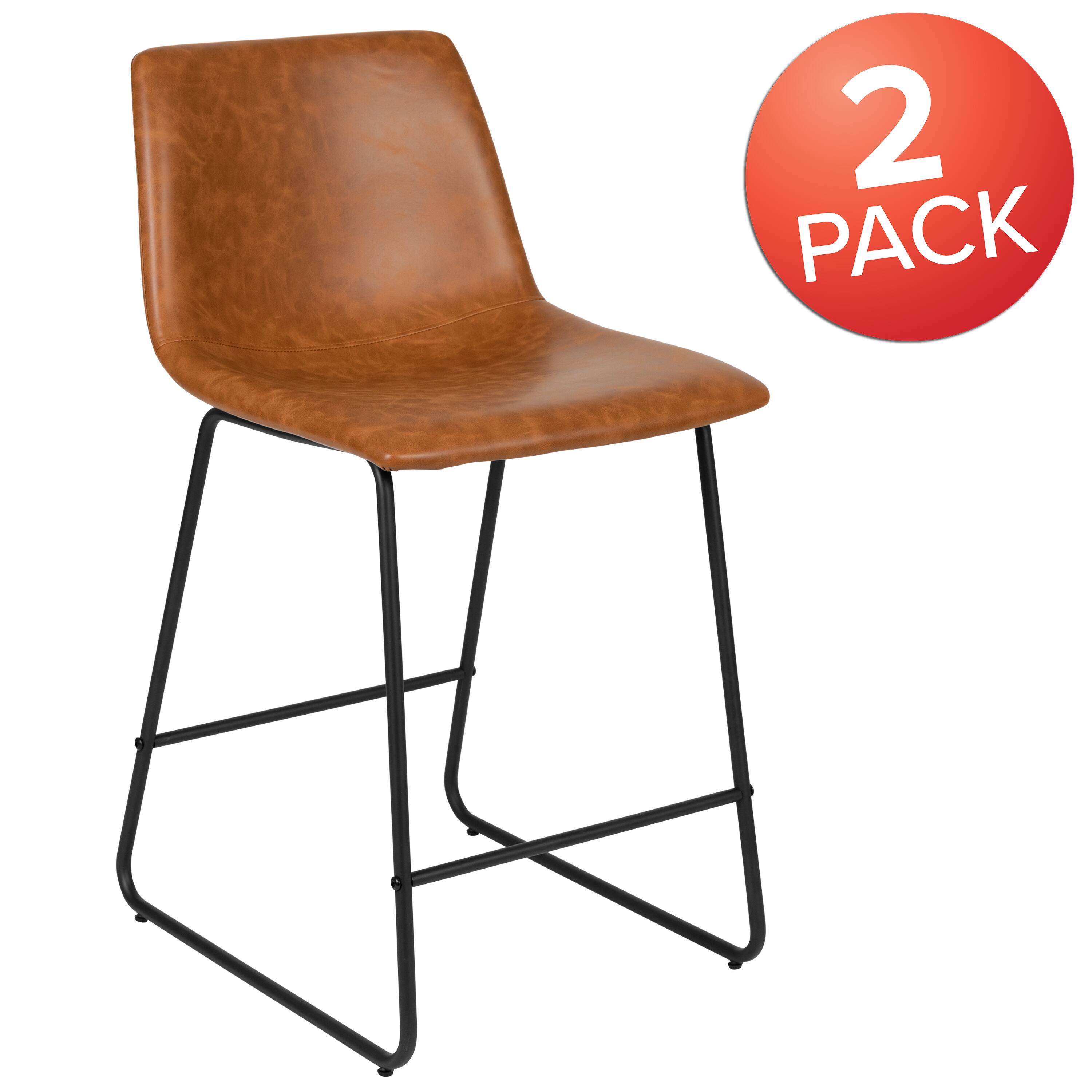 Alt View 2. Emma + Oliver - Set of 2 Kitchen Counter Height Stool - 24 Inch LeatherSoft Barstool - Light Brown.