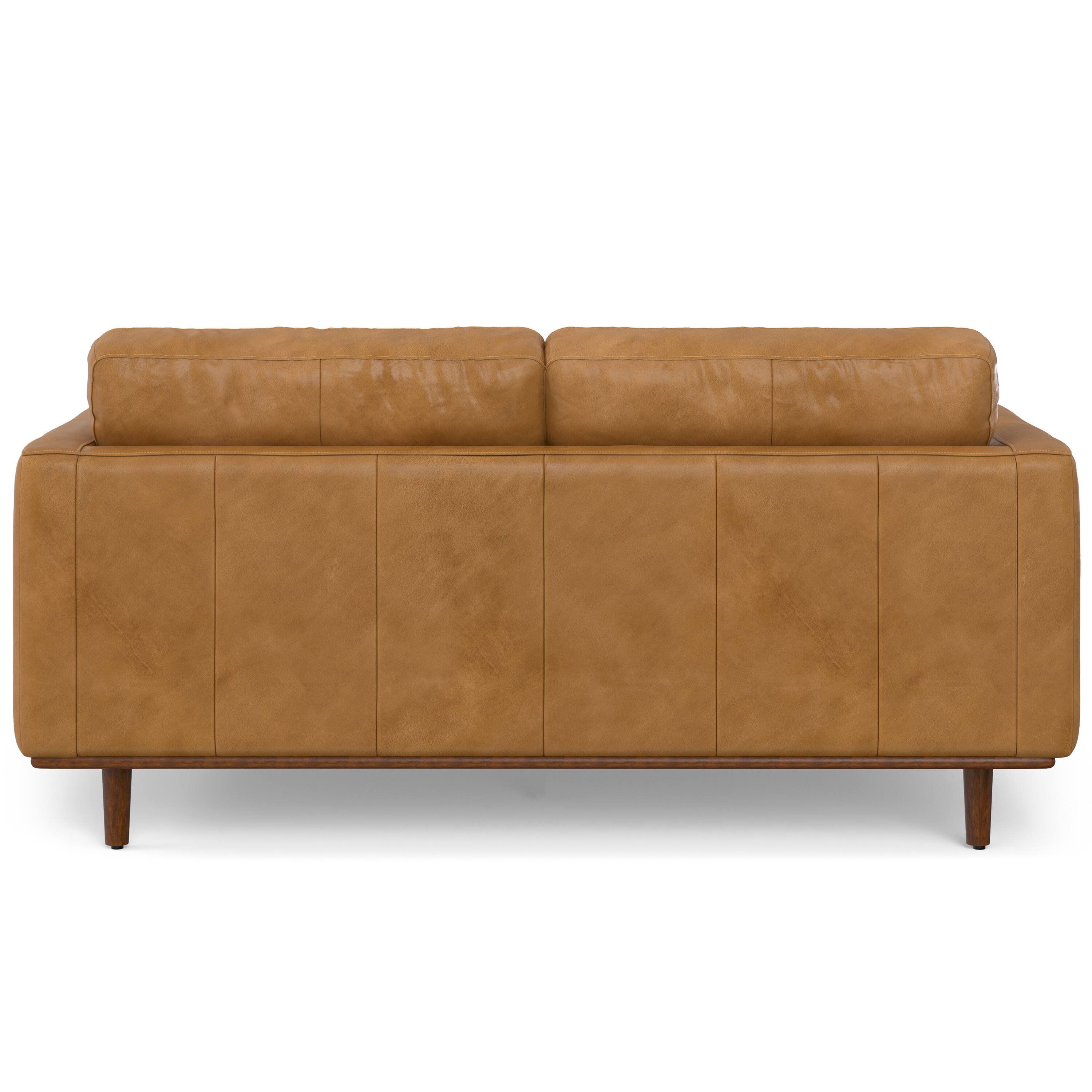 Alt View 5. Simpli Home - Morrison Mid-Century Modern 72 inch Wide Sofa with Ottoman Set in Sienna Genuine Leather - Sienna.