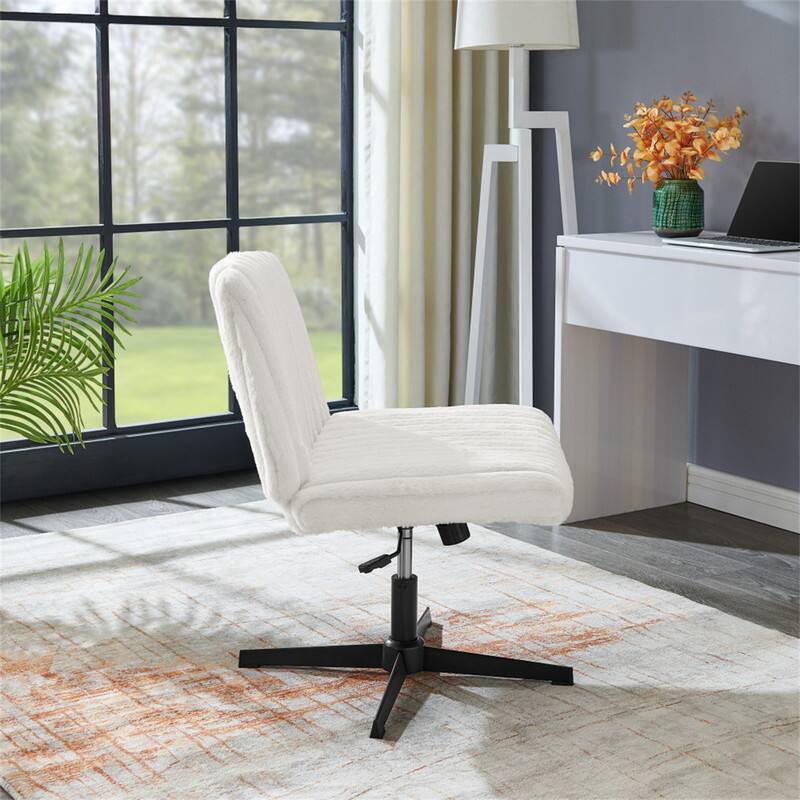 Alt View 4. HTUTWOO - Adjustable Swivel Criss Cross Chair - Wide Seat Office Vanity Chair, 360° Swivel, Height Adjustable, Tilting Function - Cream White.