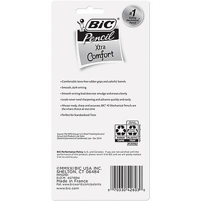 BiC Pencil Xtra Comfort #1

Comfortable latex-free rubber grip and colorful barrel
Smooth, dark writing
Leads never need sharpening and advance quickly and easily
Always ready, sharp and accurate
BiC 2 Mechanical Pencils are the smart choice for test time
Perfect for Standardized Tests

Retail 2019 PAPER PLASTIC CARD (Bx) Policy (USA and Canada)

BiC USA INC.
SHELTON, CT 06484
MPGP61
457189-4
Made in France
Pat. www.bicworld.com/patents
www.bic.com

0 70330 42603 0