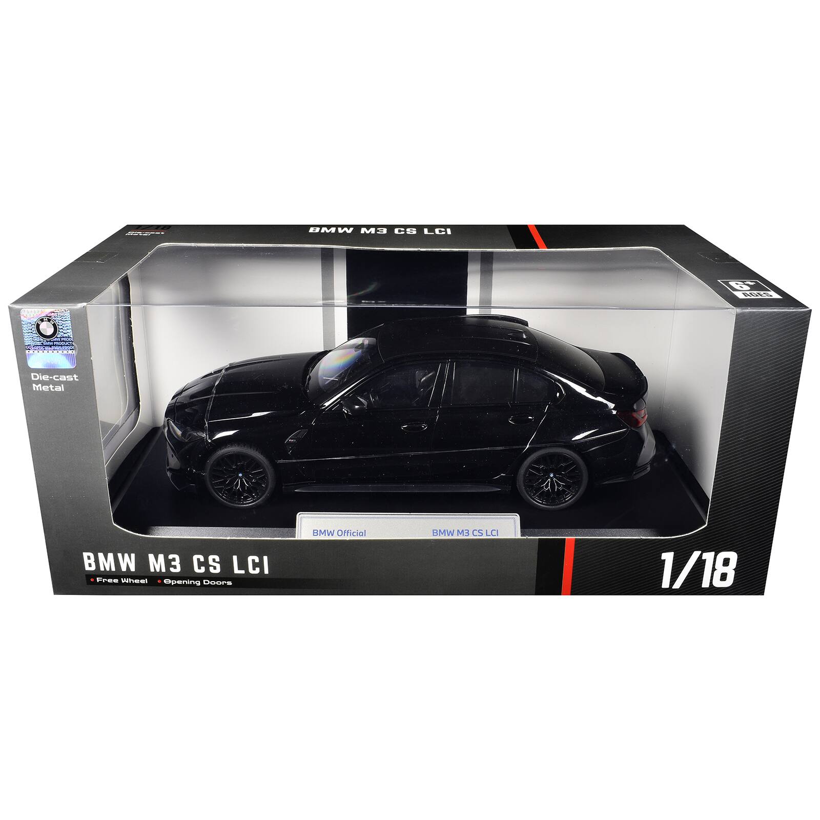 BMW M3 CS LCI  
6+ AGES  
Die-cast Metal  
BMW M3 CS LCI Free Wheel Opening Doors  
BMW Official  
BMW M3 CSLCI  
1/18