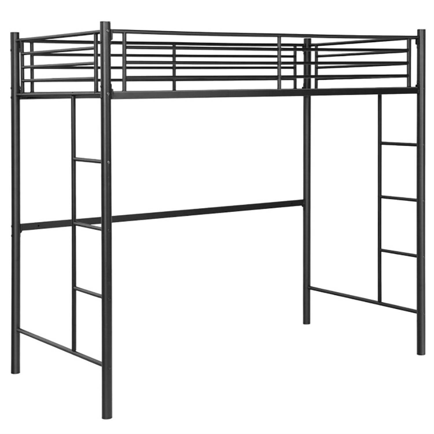 Front. Pefilos - Metal Twin Loft Bed Frame with 2 Ladders Full-length Guardrail for Teens, Black - Black.