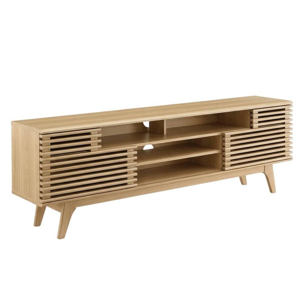 Front. FurniFact - Wooden Brown TV Stand with Spacious Storage and Modern Design - Brown.