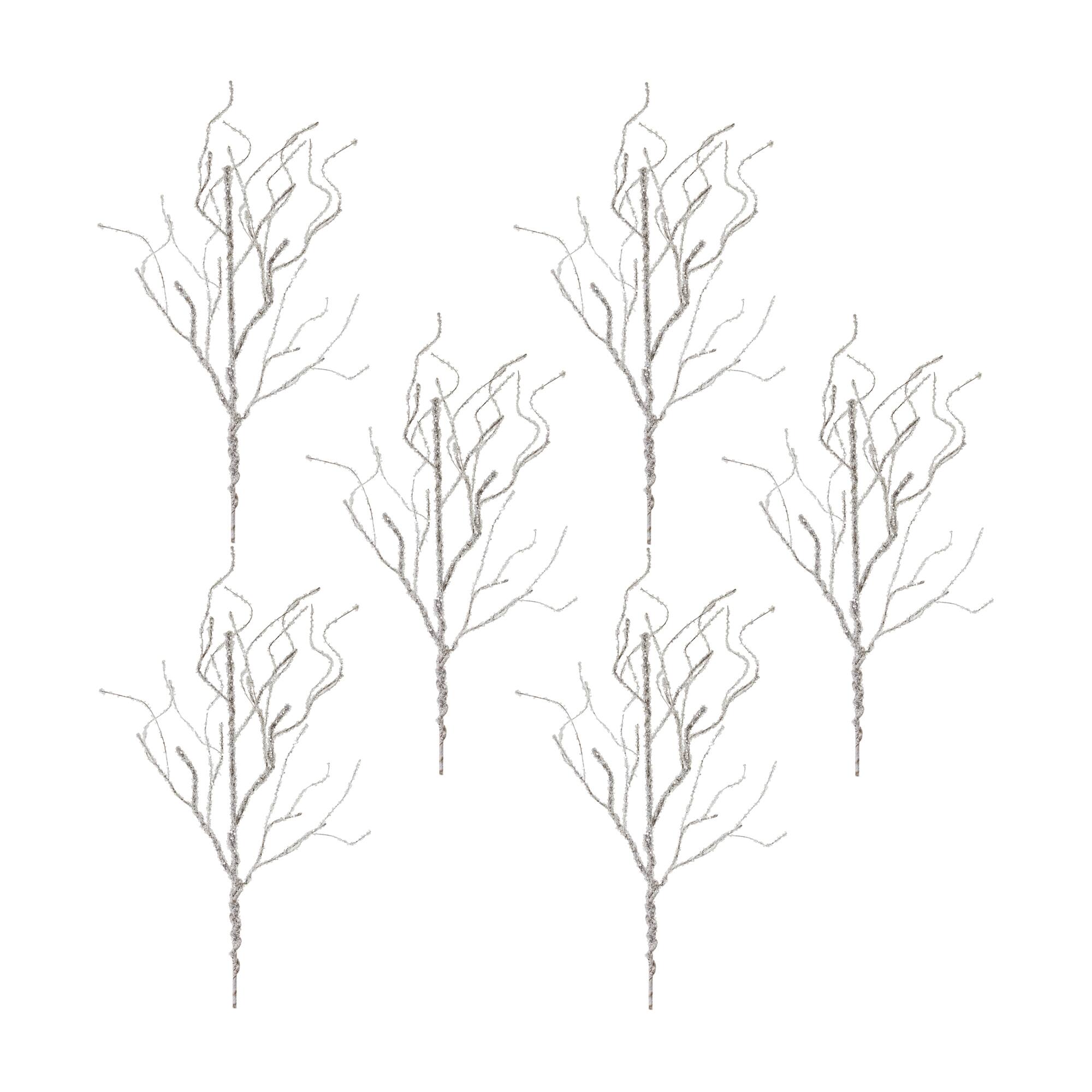 Front. BreeBe - Silver Twig Branch (Set of 6) - Silver.