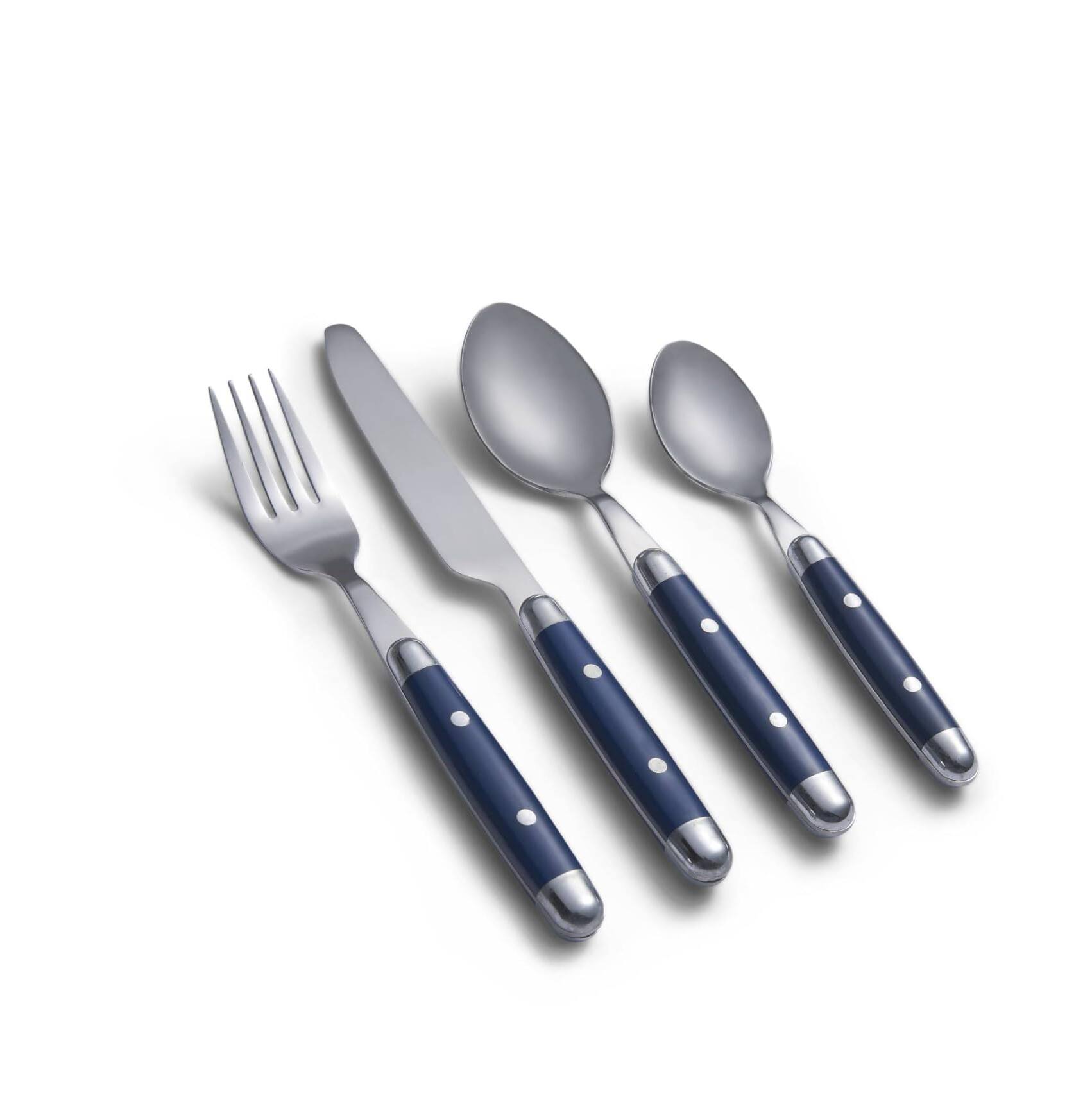 Left. Dazzed Corner - Silverware Set, 16-Piece Flatware Set, Service for 4, 18/0 Stainless Steel, Dishwasher Safe - Blue.