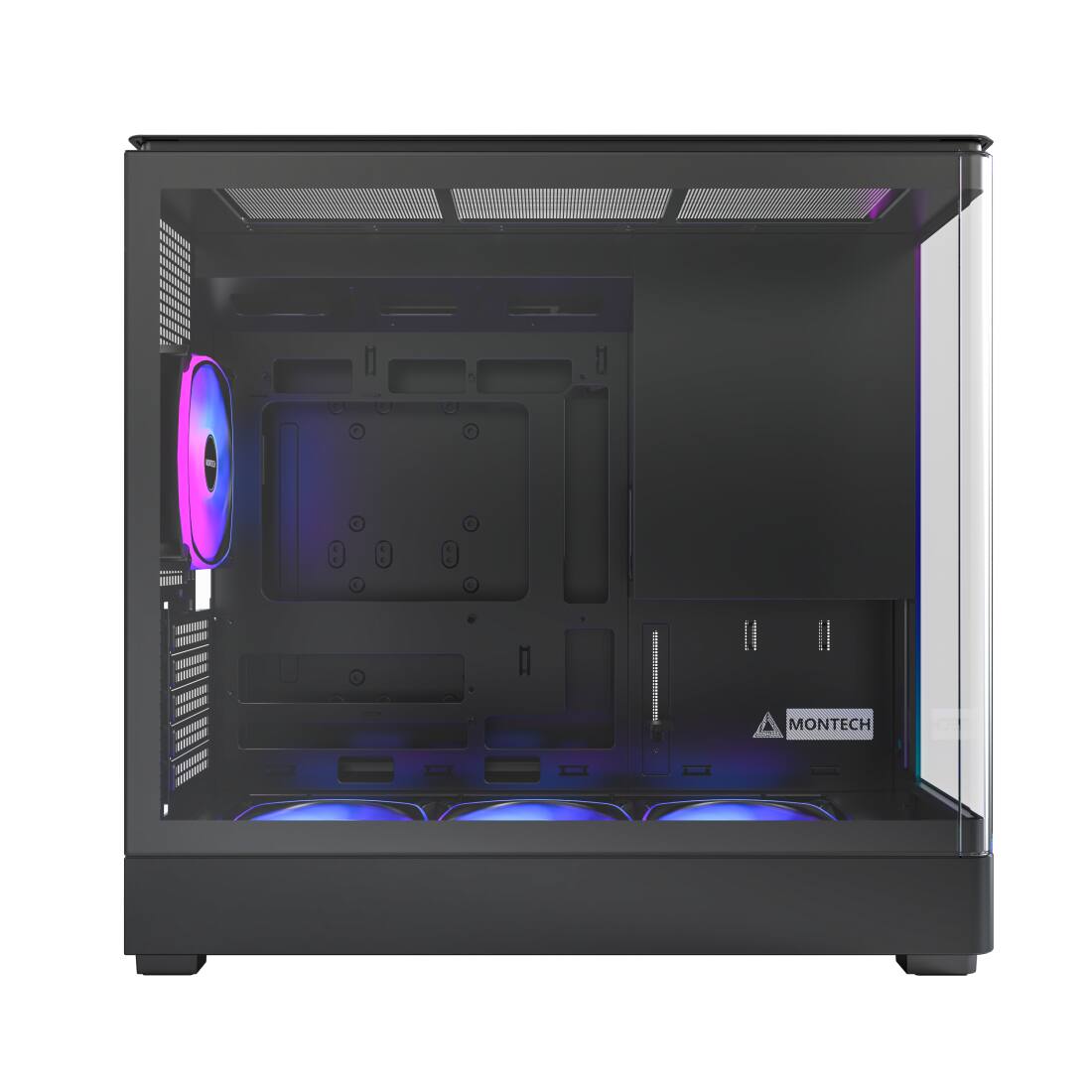 Back. Montech - MONTECH KING 15 PRO Micro-ATX Case, Curved Glass, Chimney Airflow, 360mm Radiator, 6 ARGB Fans, Black - Black.
