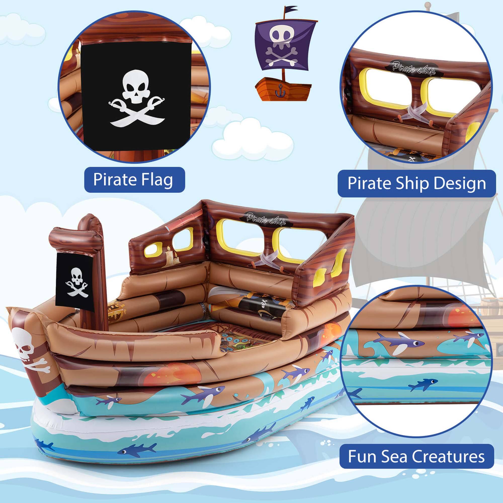 Costway Inflatable Pirate Ship Playhouse with Built in Motor Inflatable ...