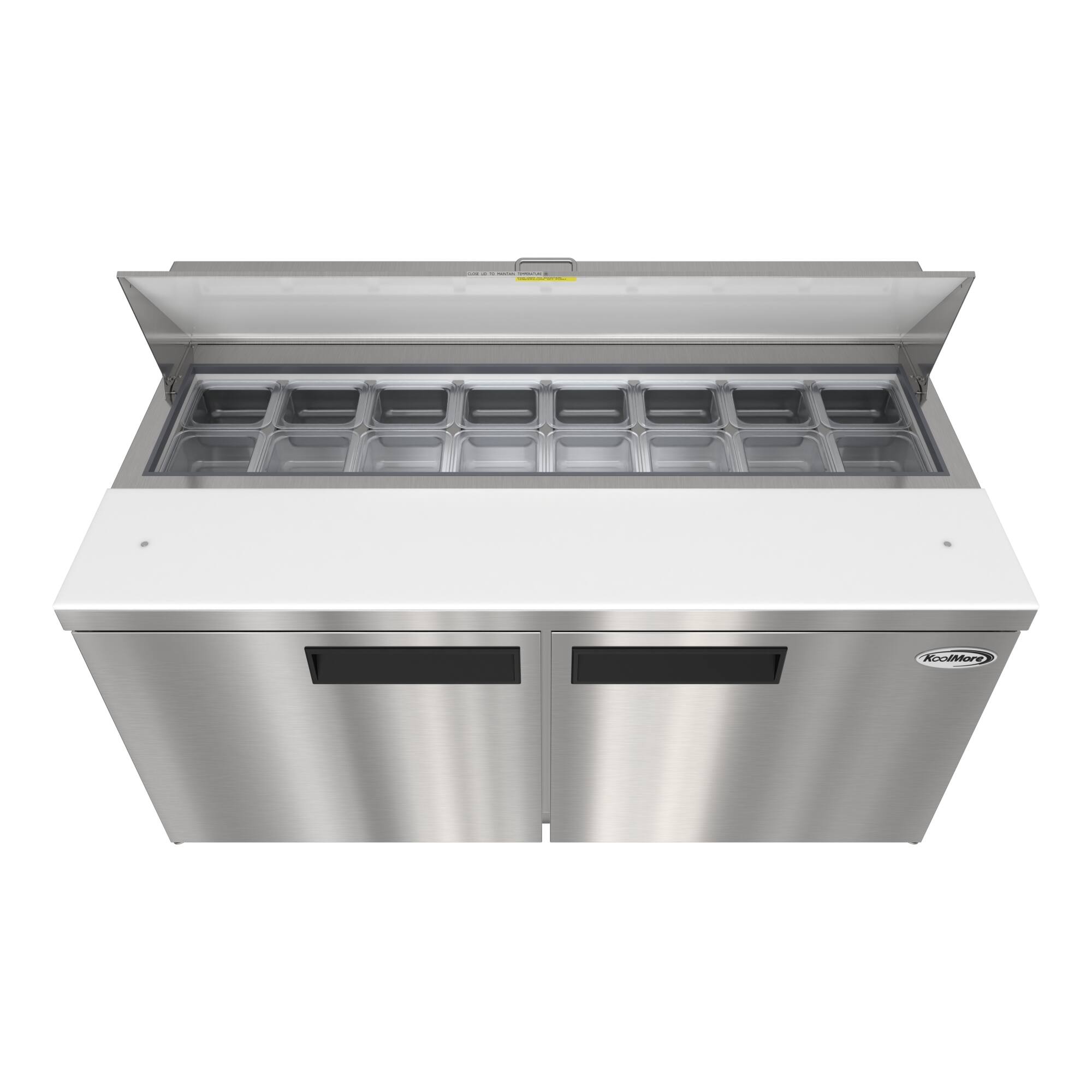 Alt View 3. Koolmore - 60 in. Commercial 2-Door Refrigerated Salad and Sandwich Prep Table, 16 Pan Capacity and 18.4 Cu. Ft. of Storage - Stainless steel.