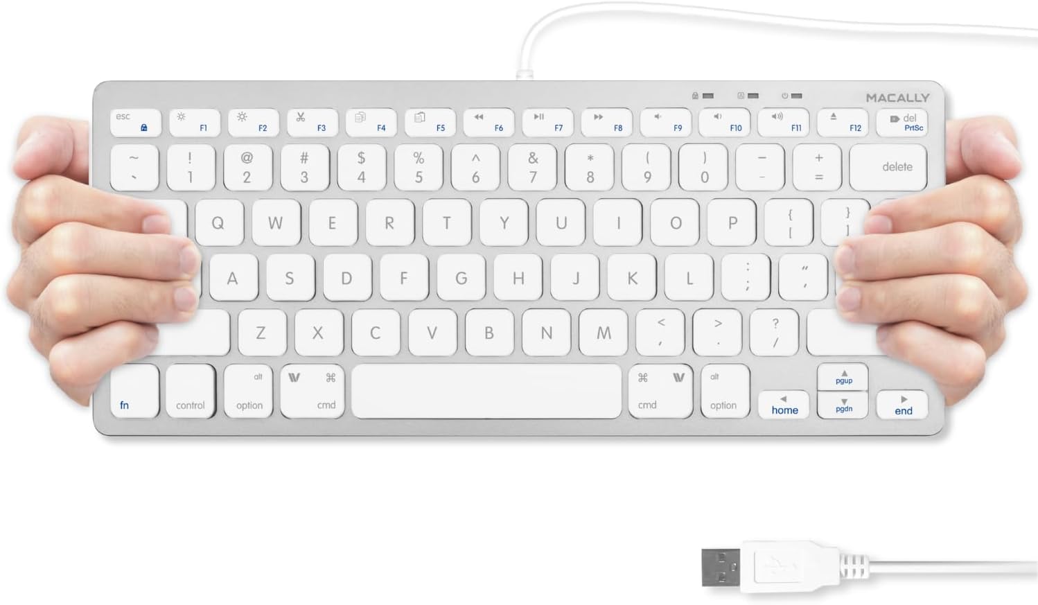 Macally - Small Wired Keyboard for Mac and Windows - 78 Scissor Switch Keys - Silver Aluminum