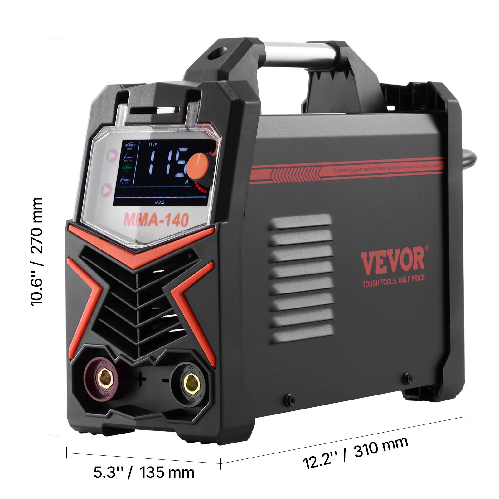 - 11dV mm 270 / 10.6" - JUE Ju2 A THOOR 232 MIMA-140 Certificate
- Technical Support and E-Warranty Certificate: www.vevor.com/support
- VEVO TOOLS, HALF PRICE TOUGH
- 5.3" / 135 mm
- 12.2" / 310 mm
