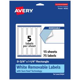 Avery - Removable Rectangle Labels, 9.75" x 1.25", 75ct - White