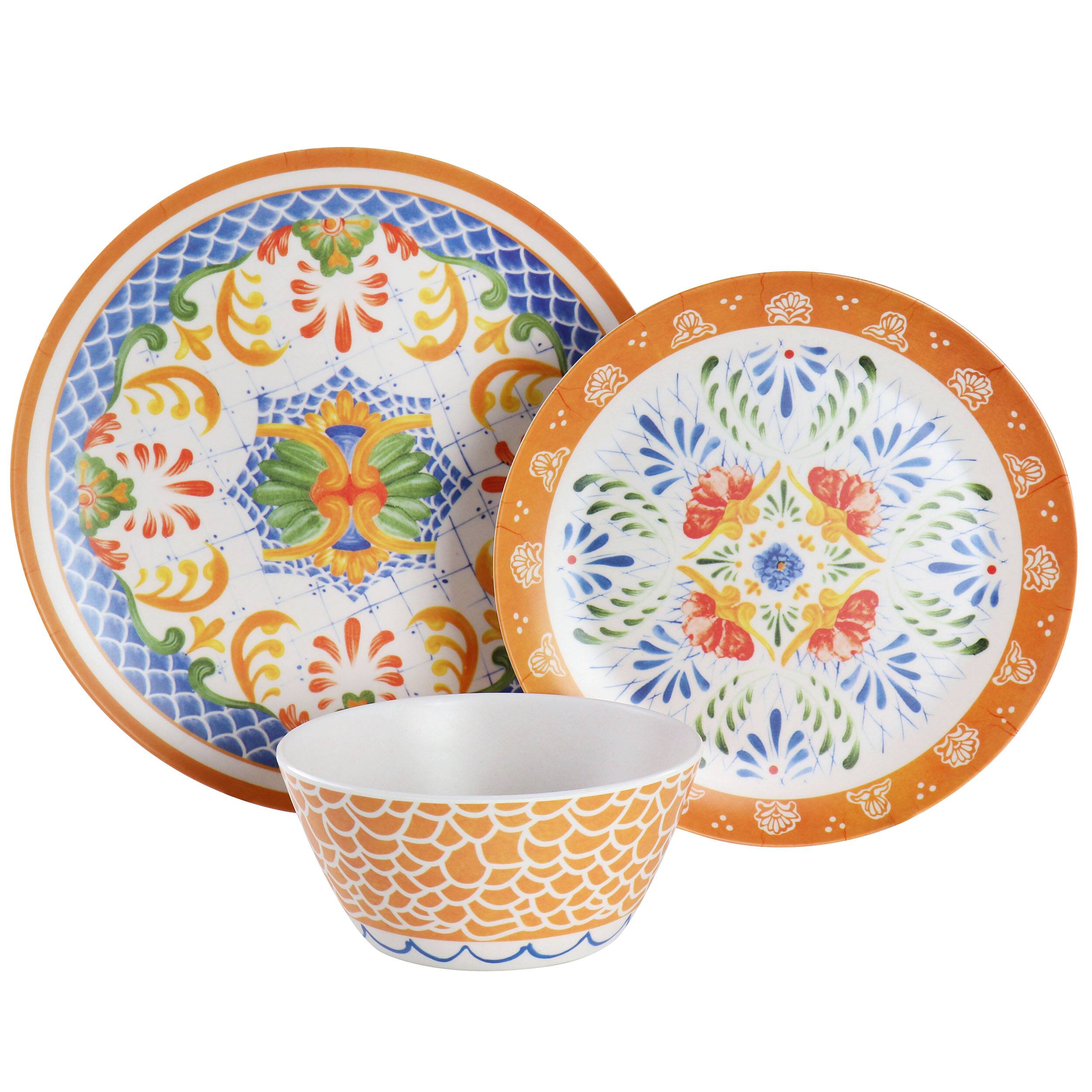 Alt View 1. Laurie Gates - Laurie Gates California Designs Tierra 12 Piece Bamboo Fiber Dinnerware Set in Multi-Color - Multi-Colored Floral Print.