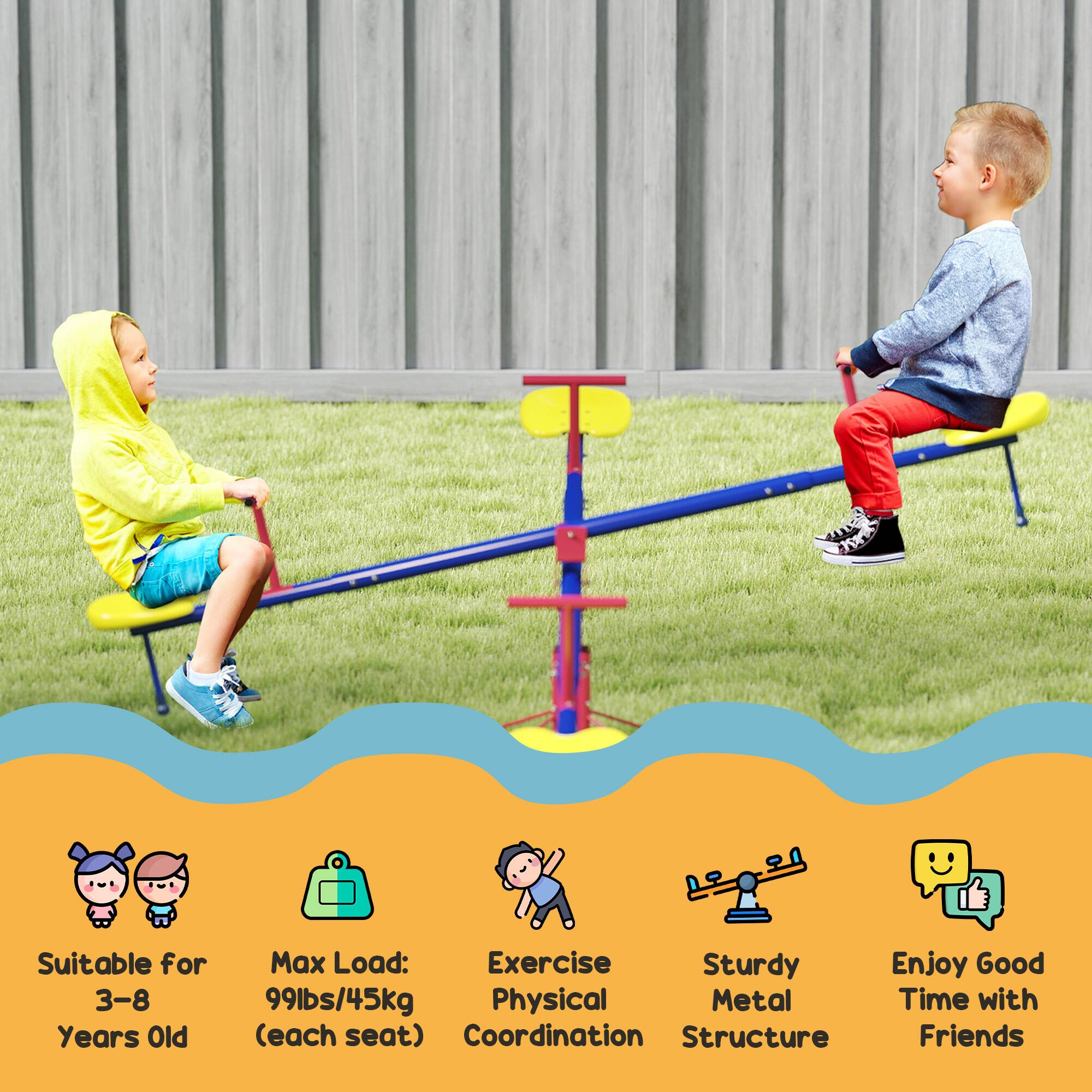 Suitable for 3-8 Years Old  
Max Load: 99lbs/45kg (each seat)  
Exercise Physical Coordination  
Sturdy Metal Structure  
Enjoy Good Time with Friends