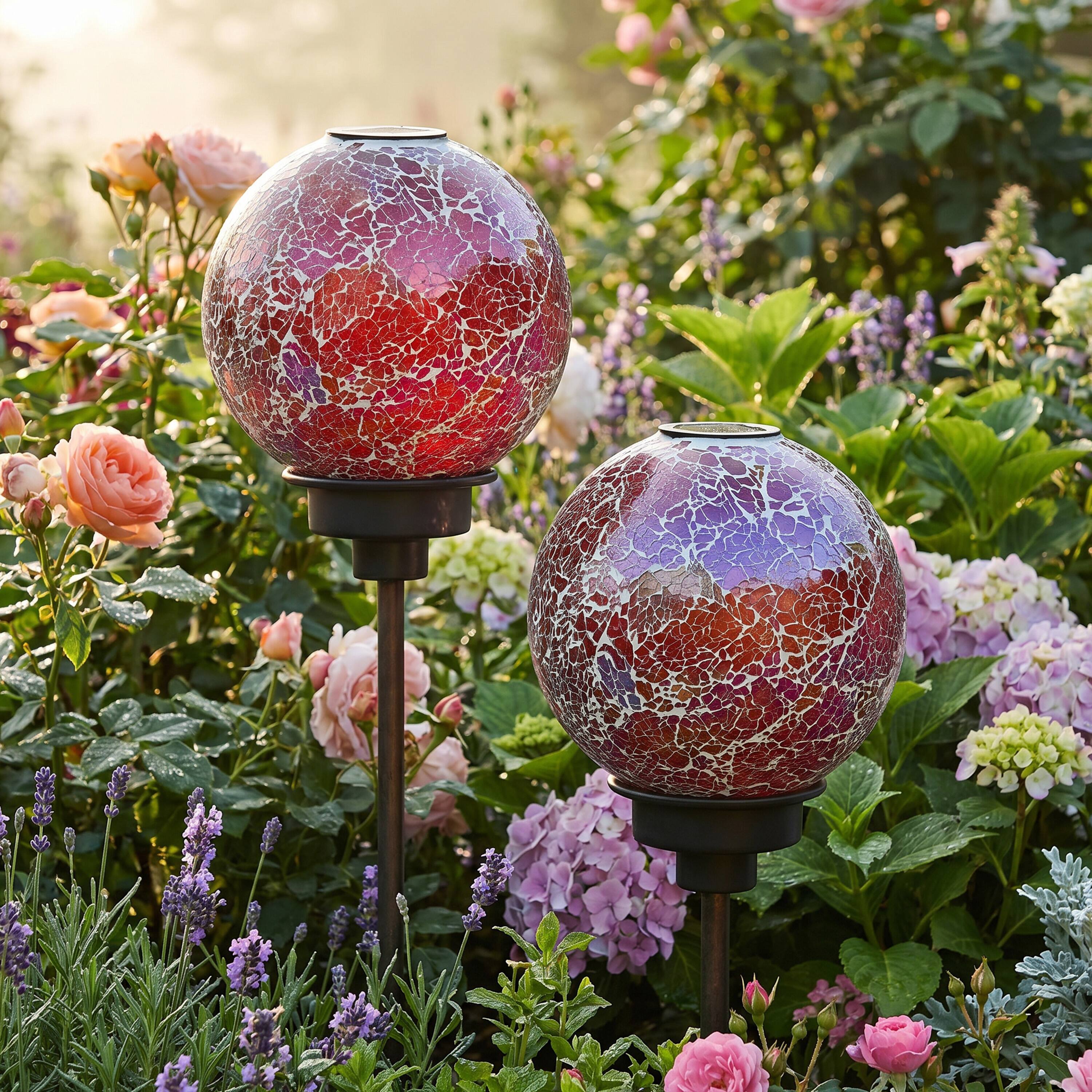 Alt View 7. Sunnydaze - Mosaic Gazing Ball with Solar Light - 10 in - Pearl Pink.