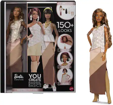 KIT INCLUDES 150+ LOOKS 1 BUILD 2 STYLE Barbie. YOU CREATE BARBIE BASICS NEUTRAL KIT 001 3 POSE MATTEL