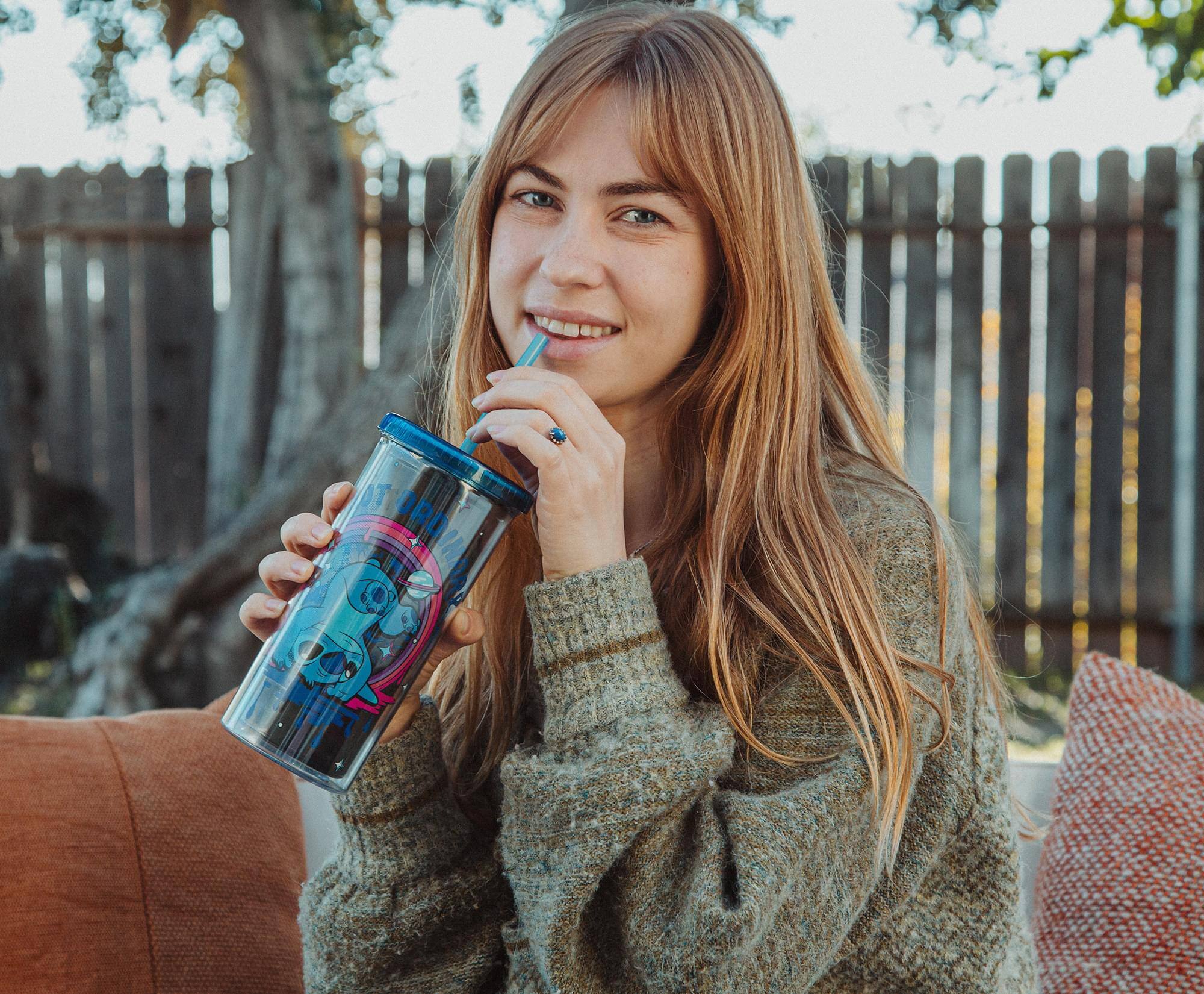 Alt View 3. Silver Buffalo - Disney Lilo & Stitch "So Not Ordinary" 20-Ounce Carnival Cup With Lid and Straw - Blue.