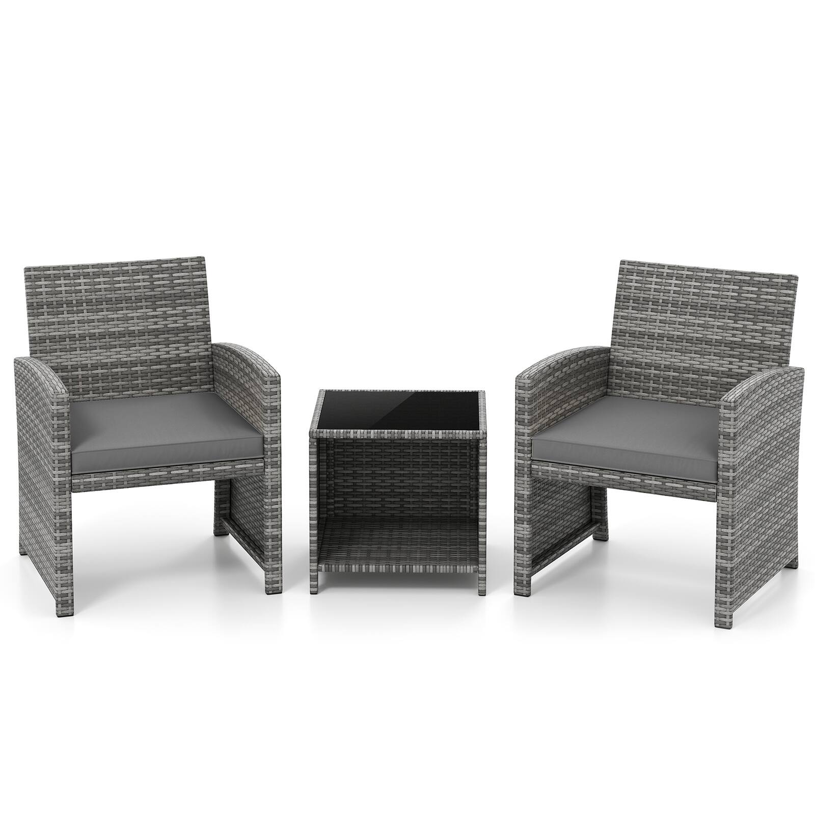 Alt View 9. Gymax - Gymax 3 Pieces Patio Furniture Set PE Rattan Chairs Set w/ Storage Coffee Table Gray - Gray.